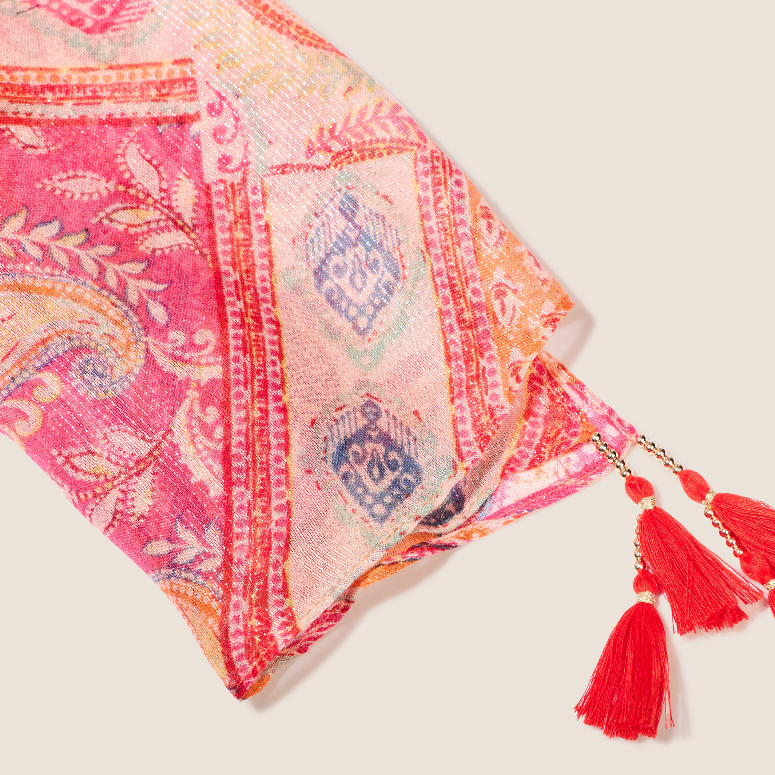 Foulard à pampilles orange femme