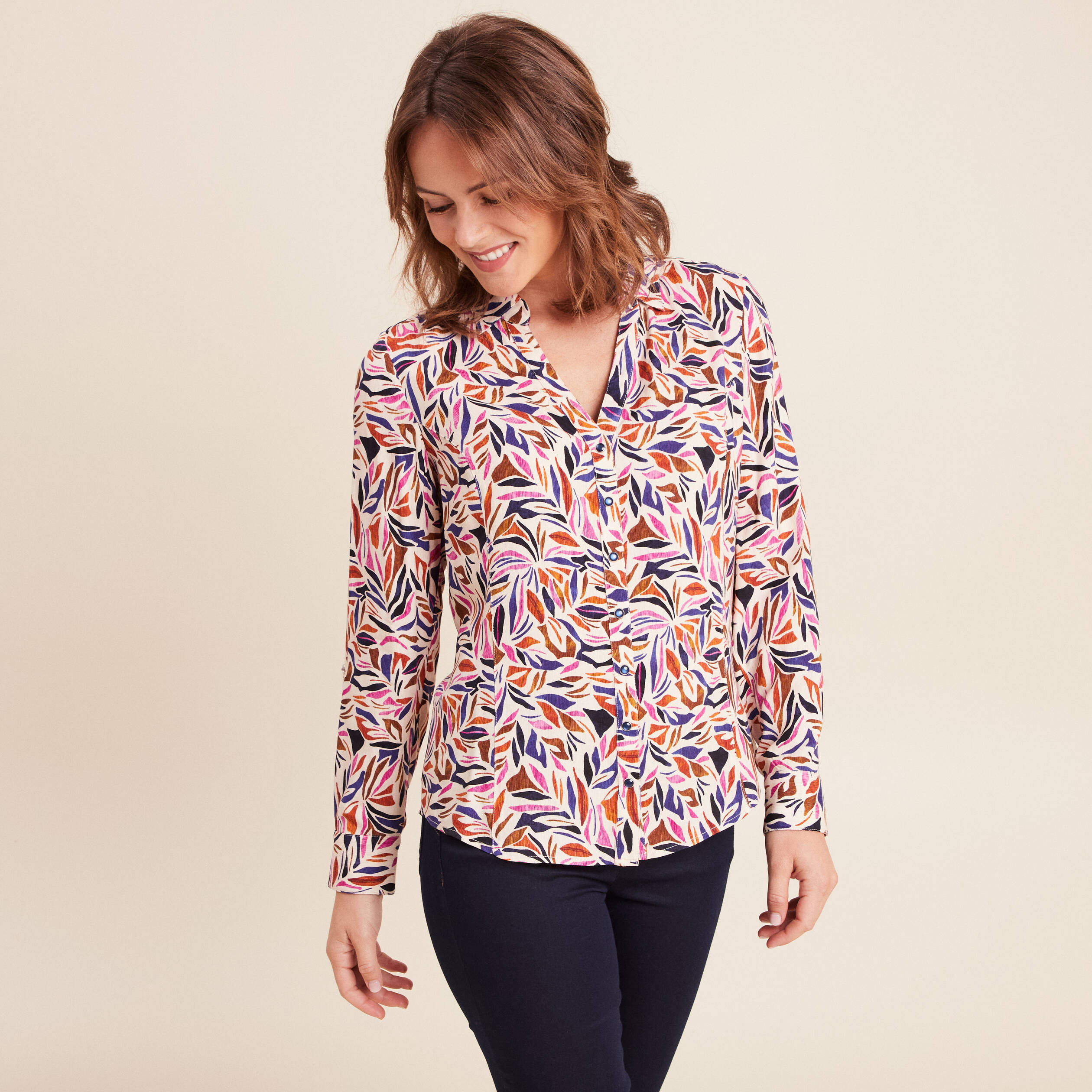 Chemise cintr&eacute;e manches longues bleu femme