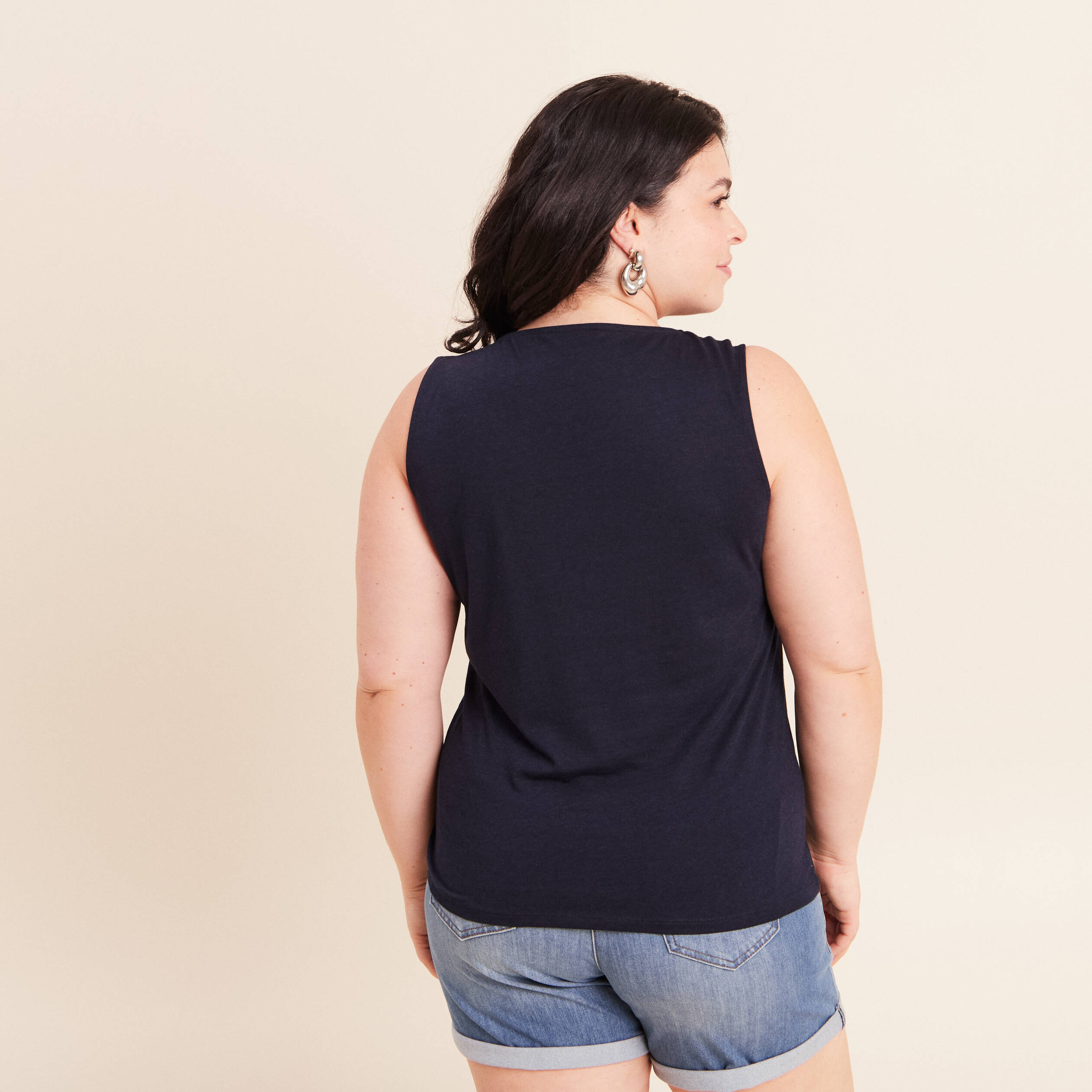 D&eacute;bardeur col rond sans manches tress&eacute; bleu fonc&eacute; femme