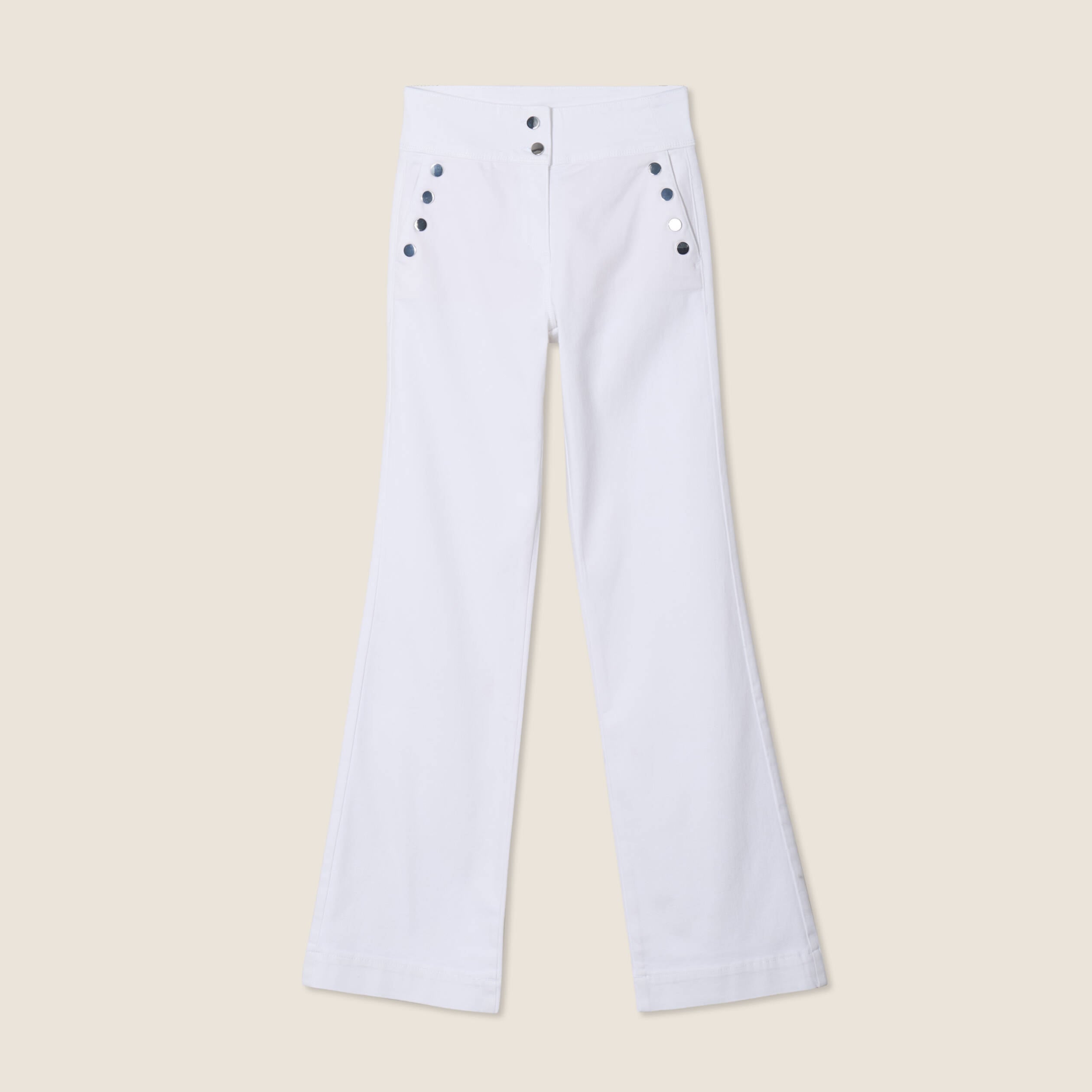 Pantalon coupe bootcut &agrave; pont blanc femme
