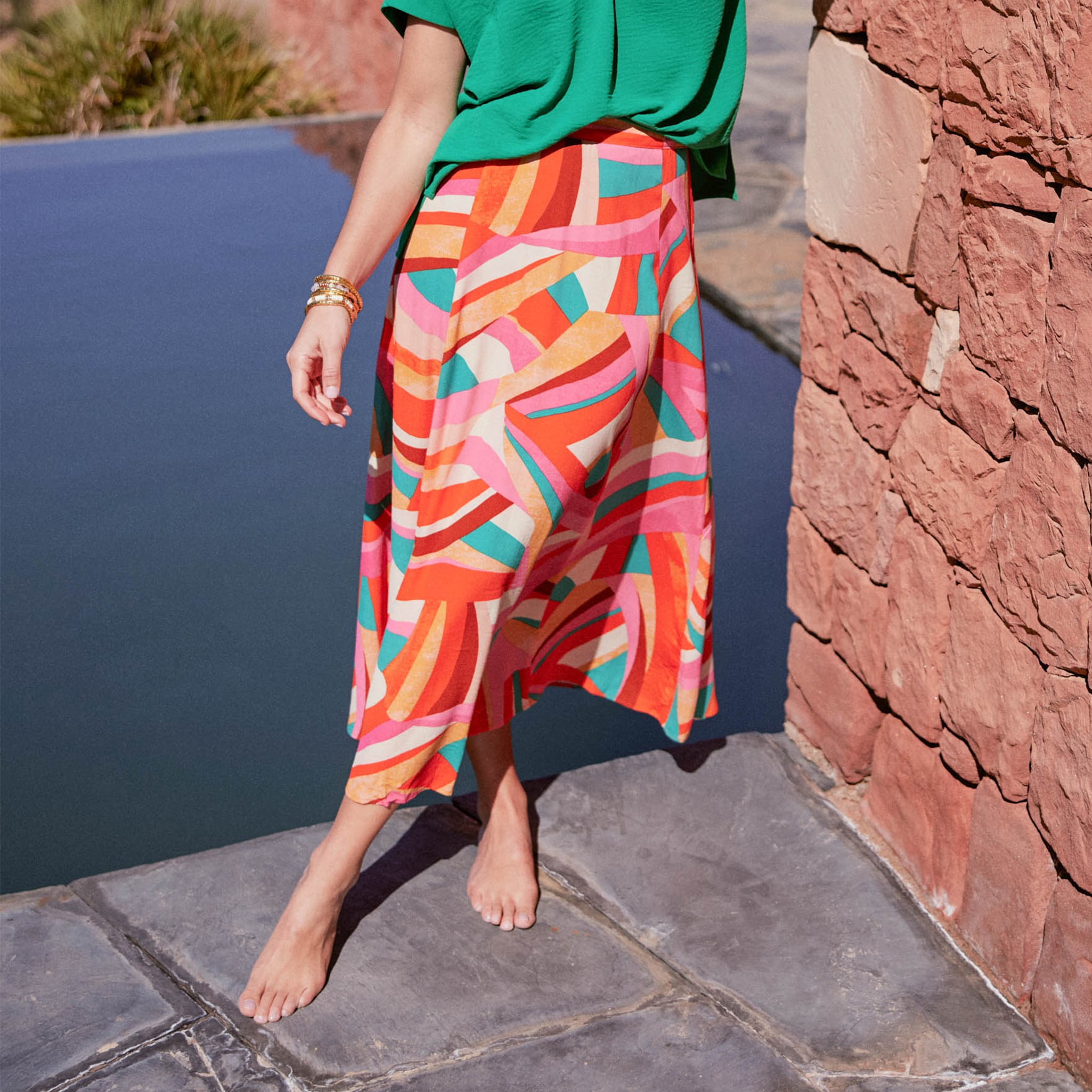 Jupe longue &eacute;vas&eacute;e multicolore femme