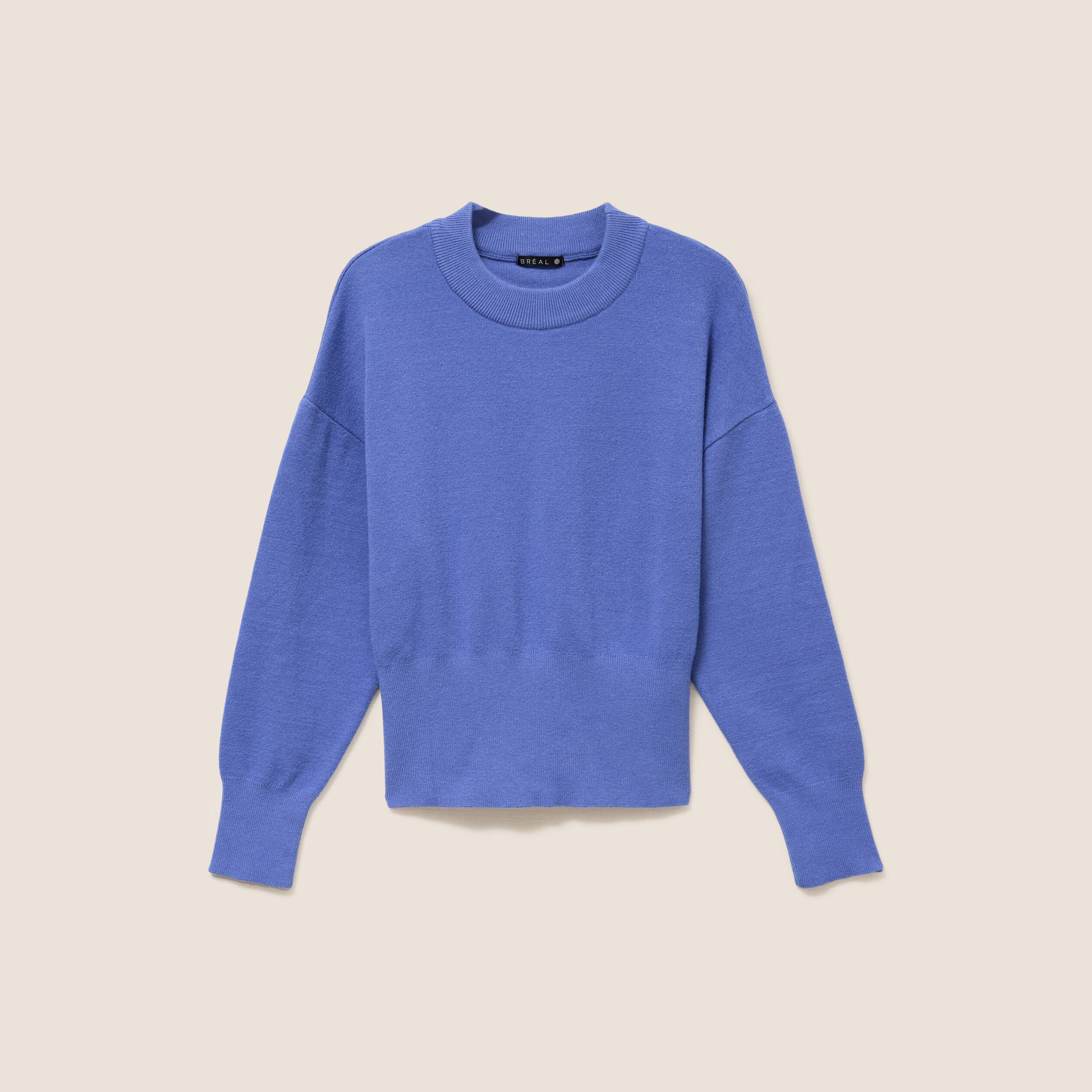 Pull droit col rond manches longues bleu femme