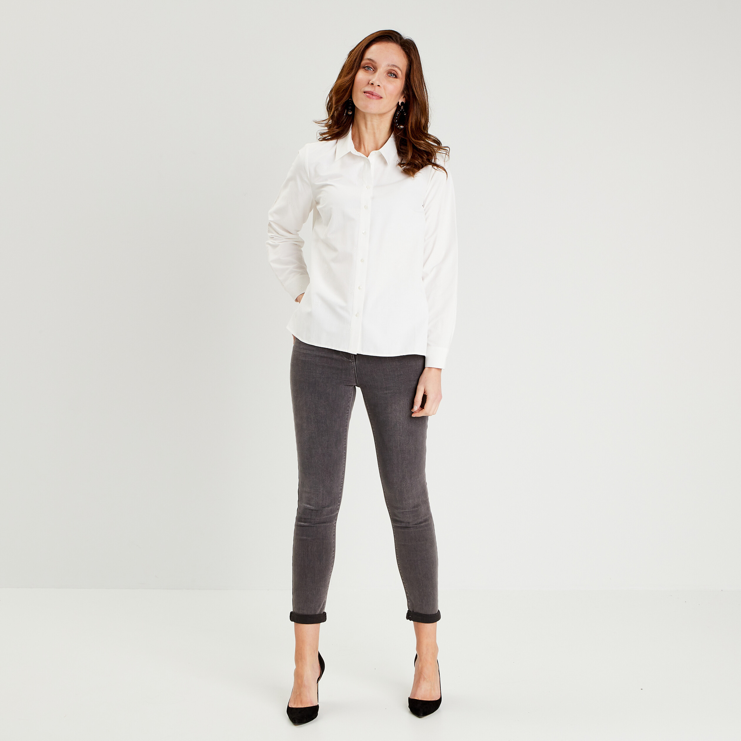 Chemise avec broderies all over - Rouge - Femme - 20.00