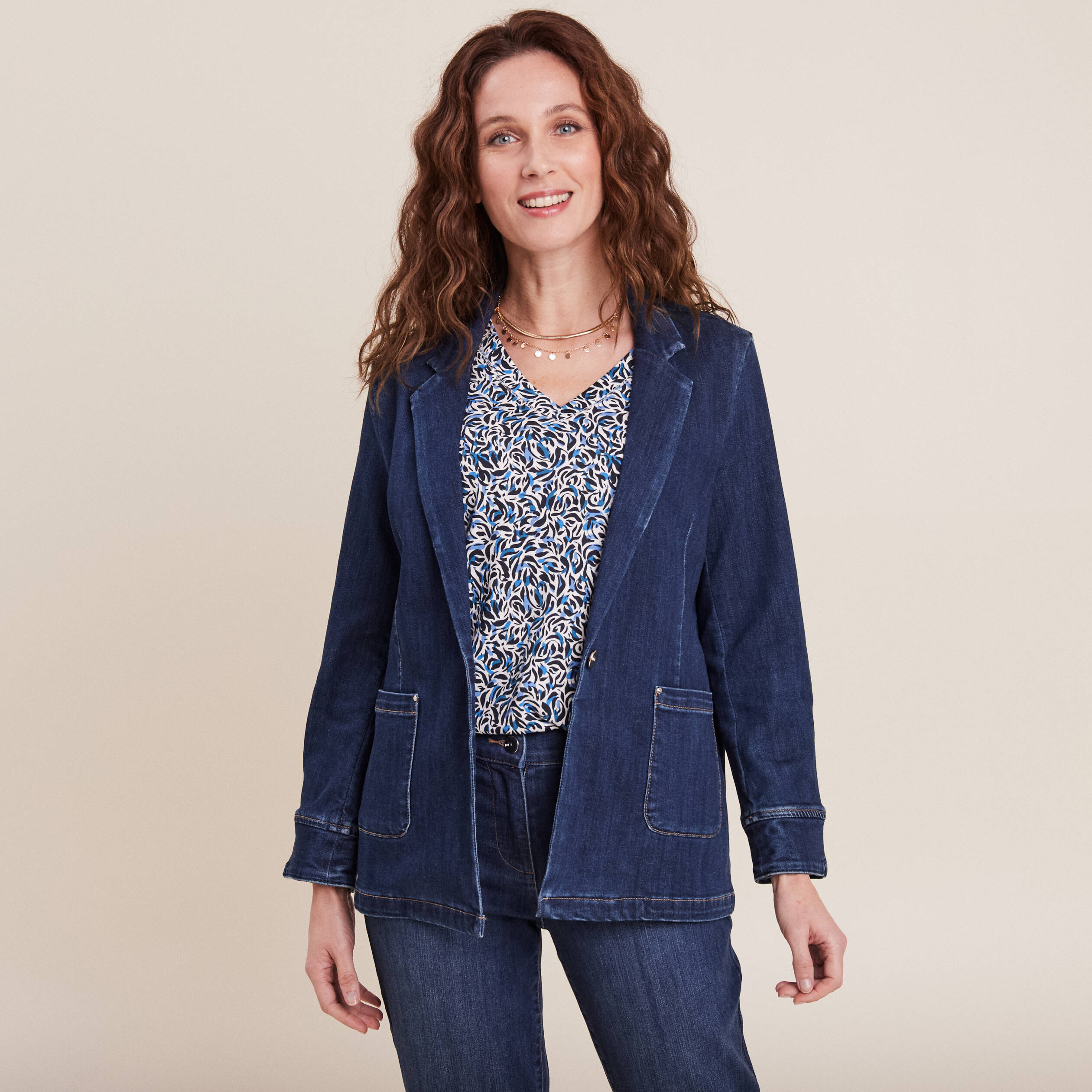 Veste tailleur en jean denim brut femme