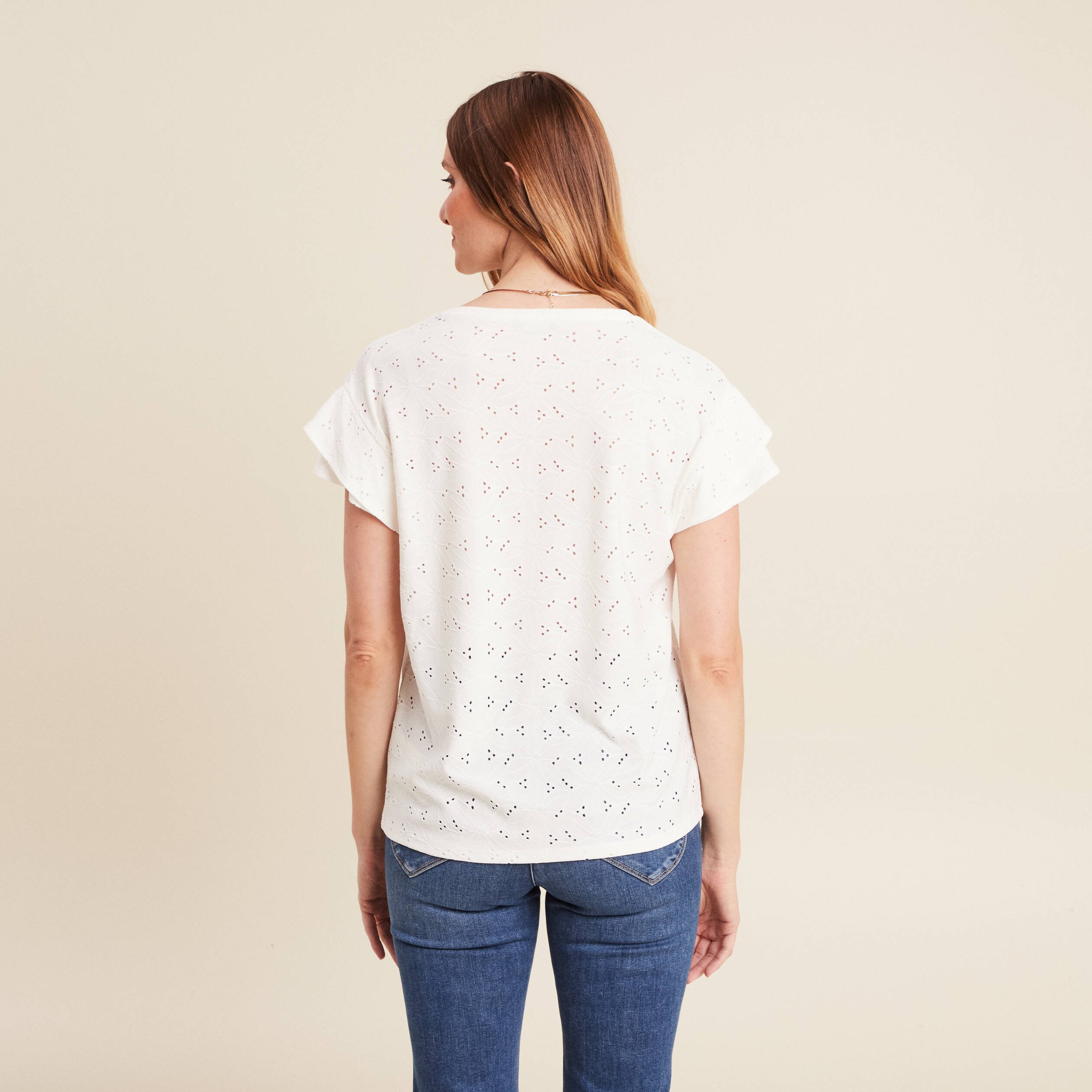 t shirt cintre col v ecru femme T-shirt cintré col V ecru femme