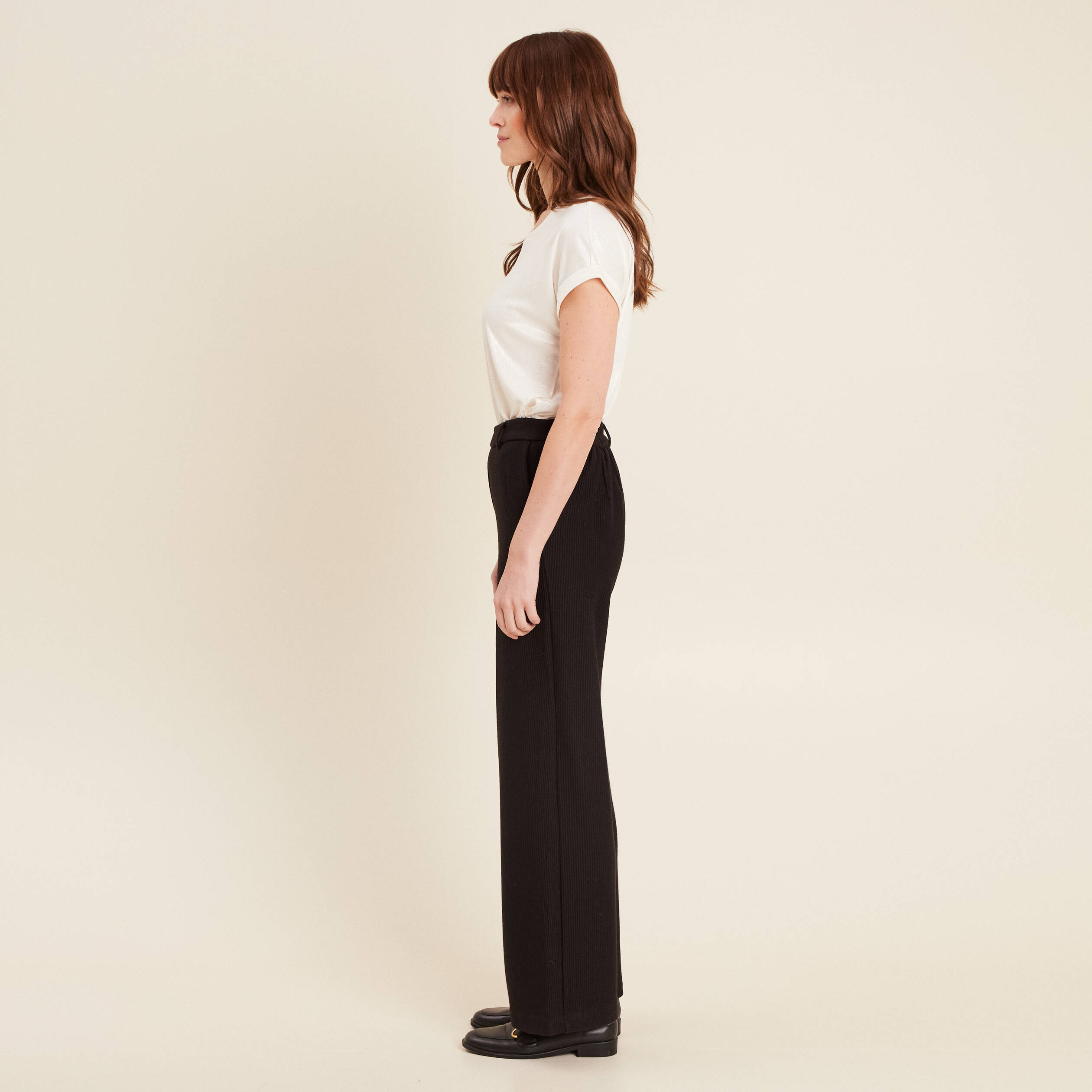 Pantalon tricot large noir femme