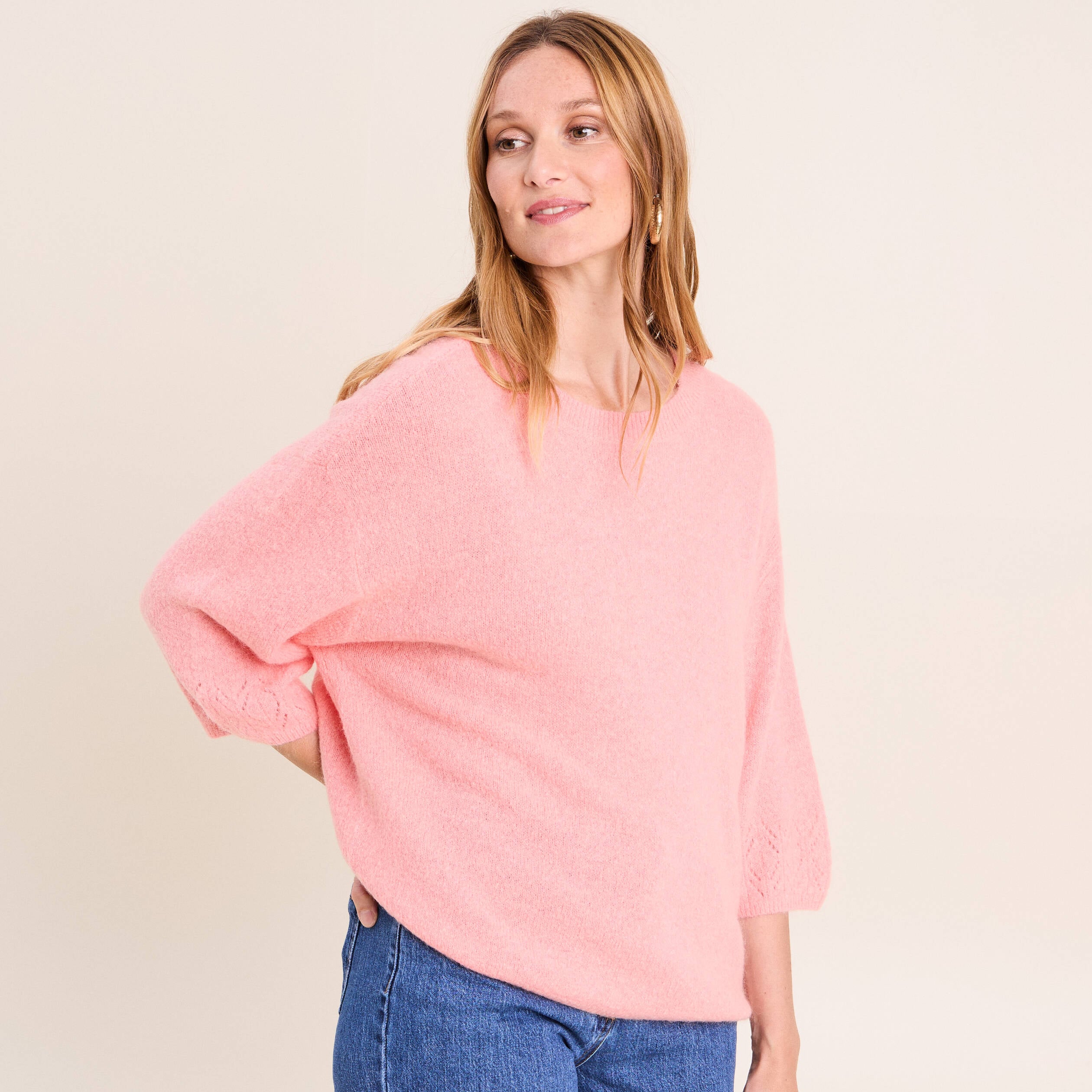 Pull manches coudes rose femme