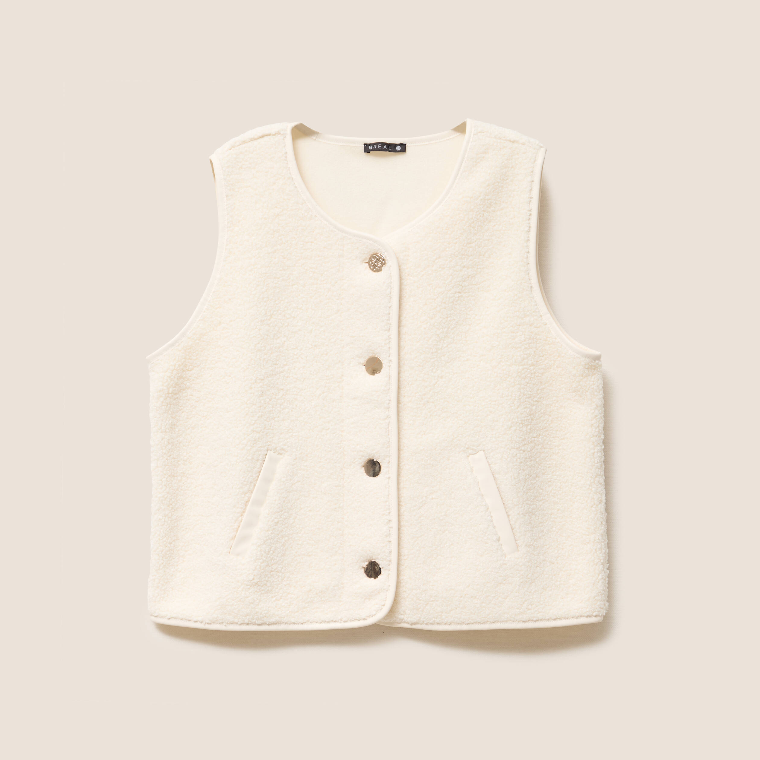Gilet sans manches sans col ecru femme