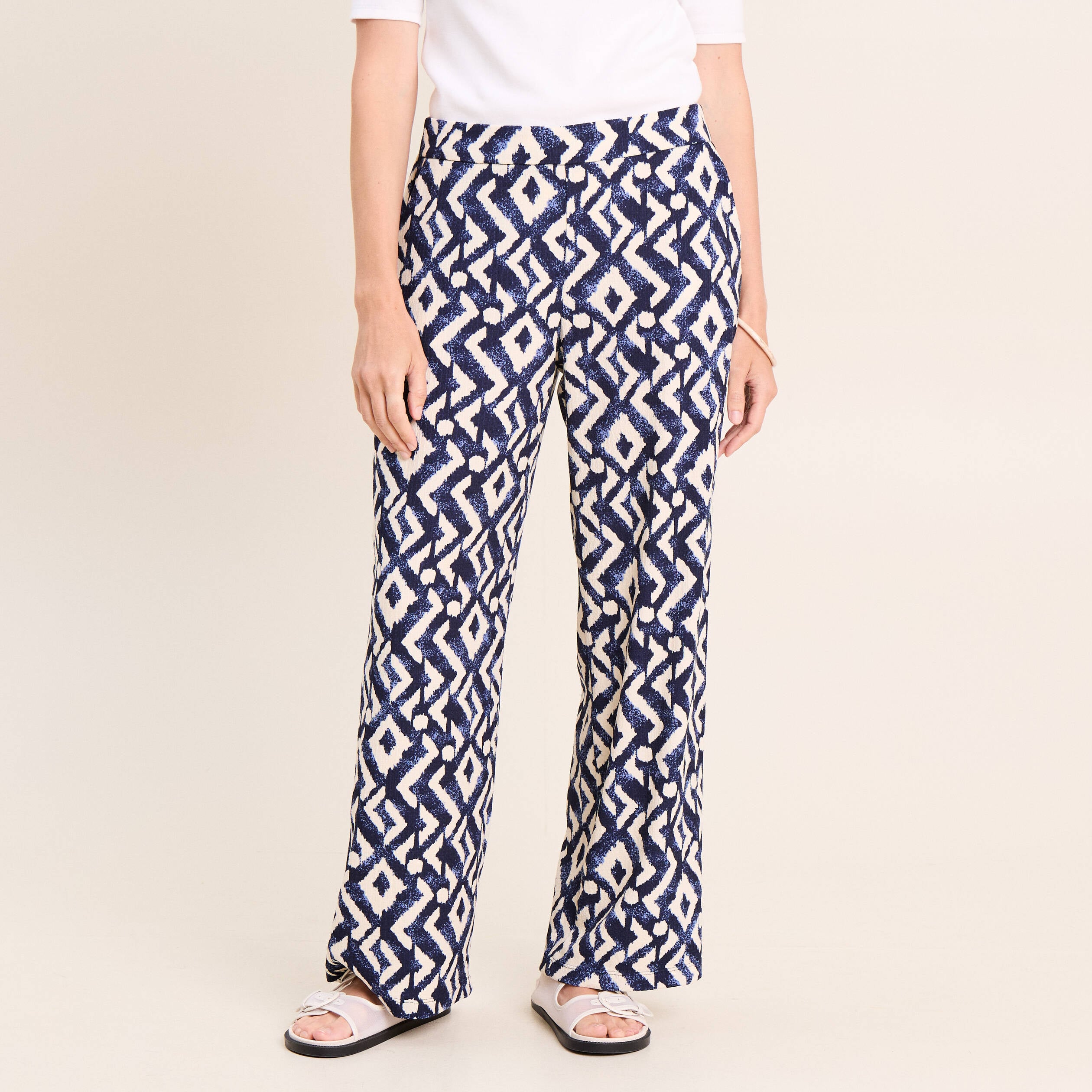 Pantalon large taille haute bleu femme