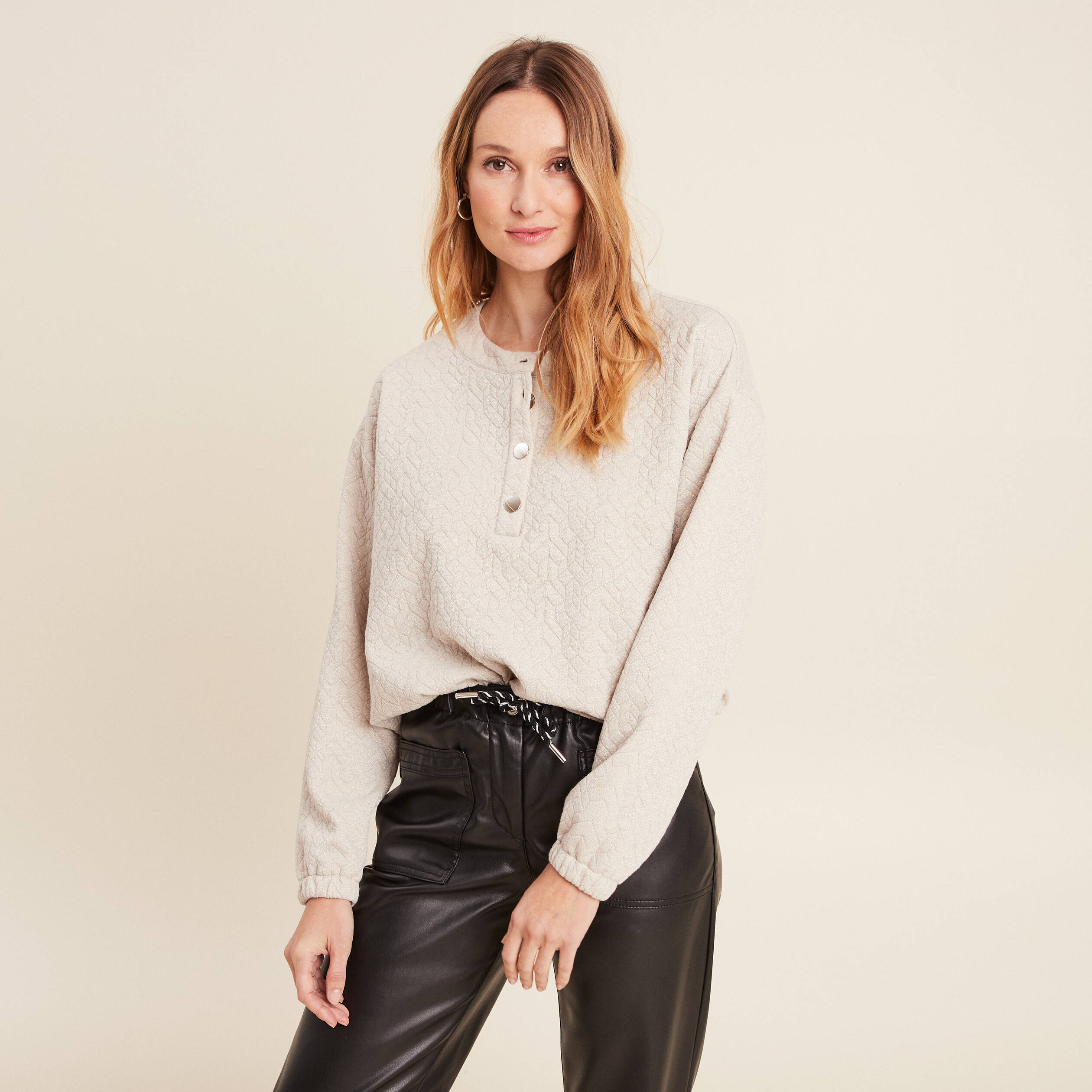 Sweat manches longues beige femme