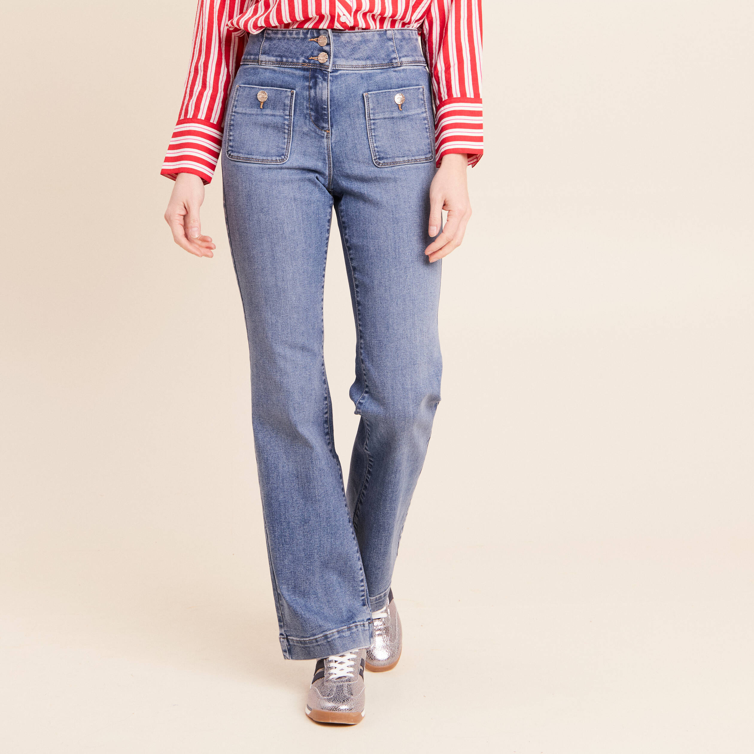 Jean coupe bootcut taille haute denim double stone femme