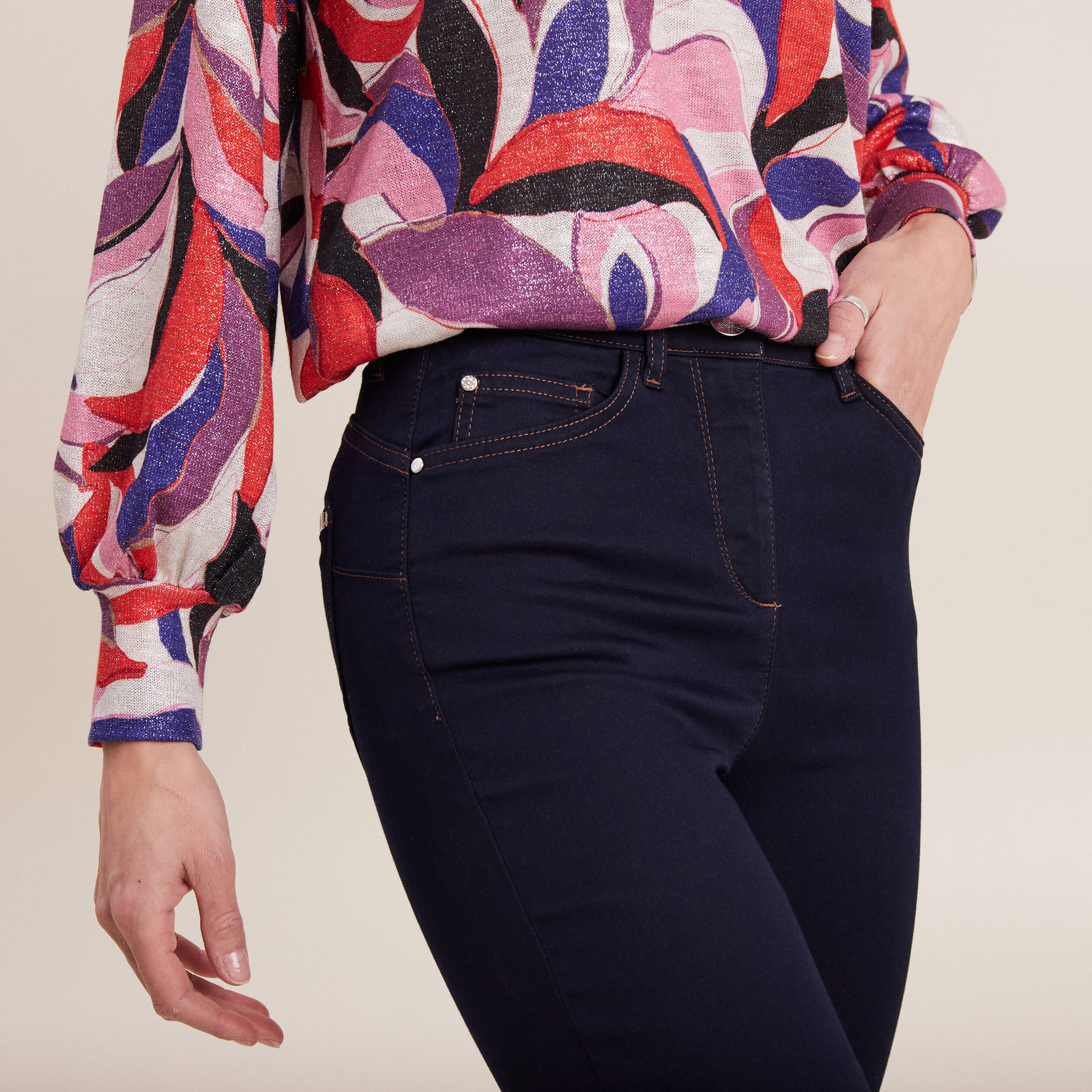 Pantalon léger taille haute 7/8ème denim brut femme