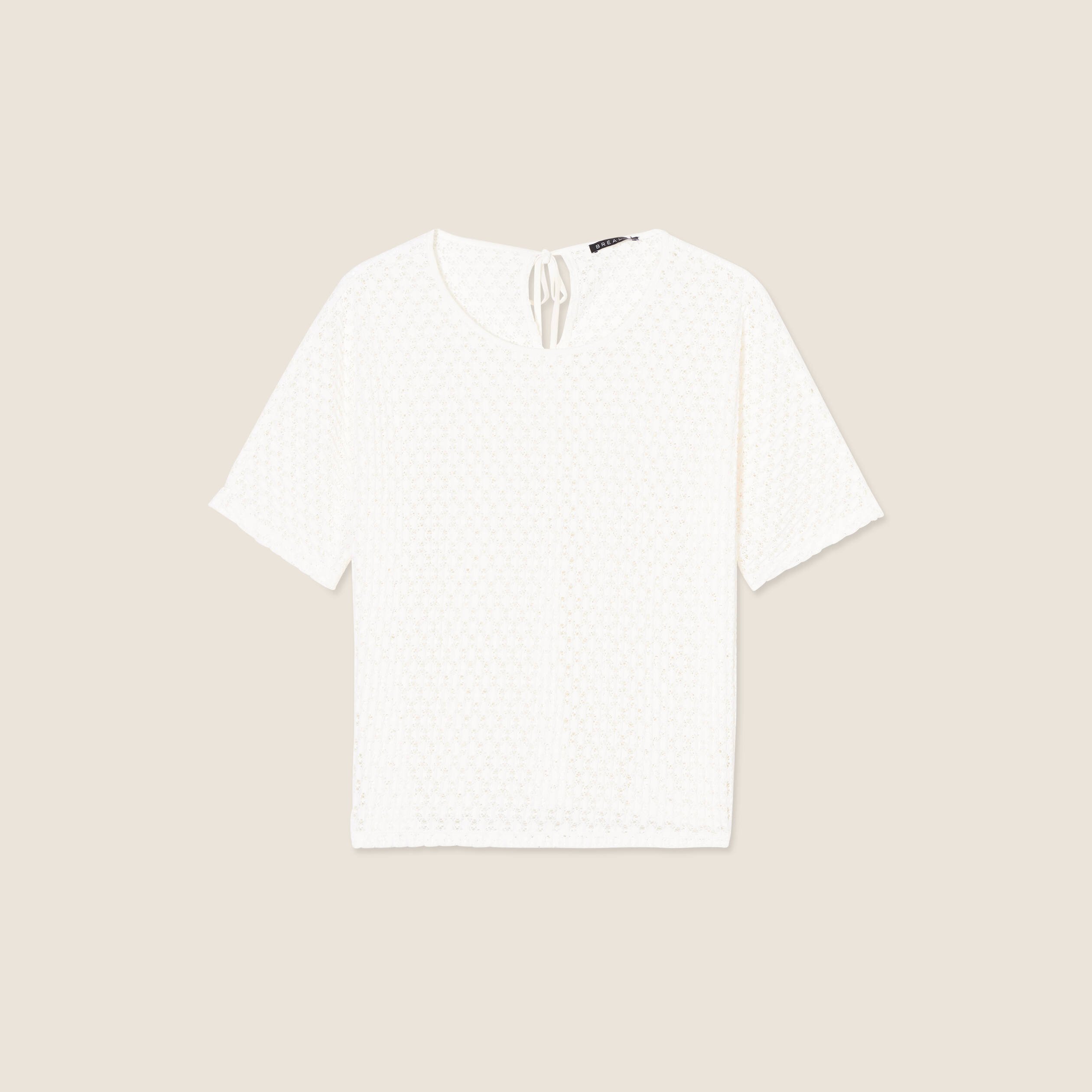 Blouse manches courtes crochet ecru femme