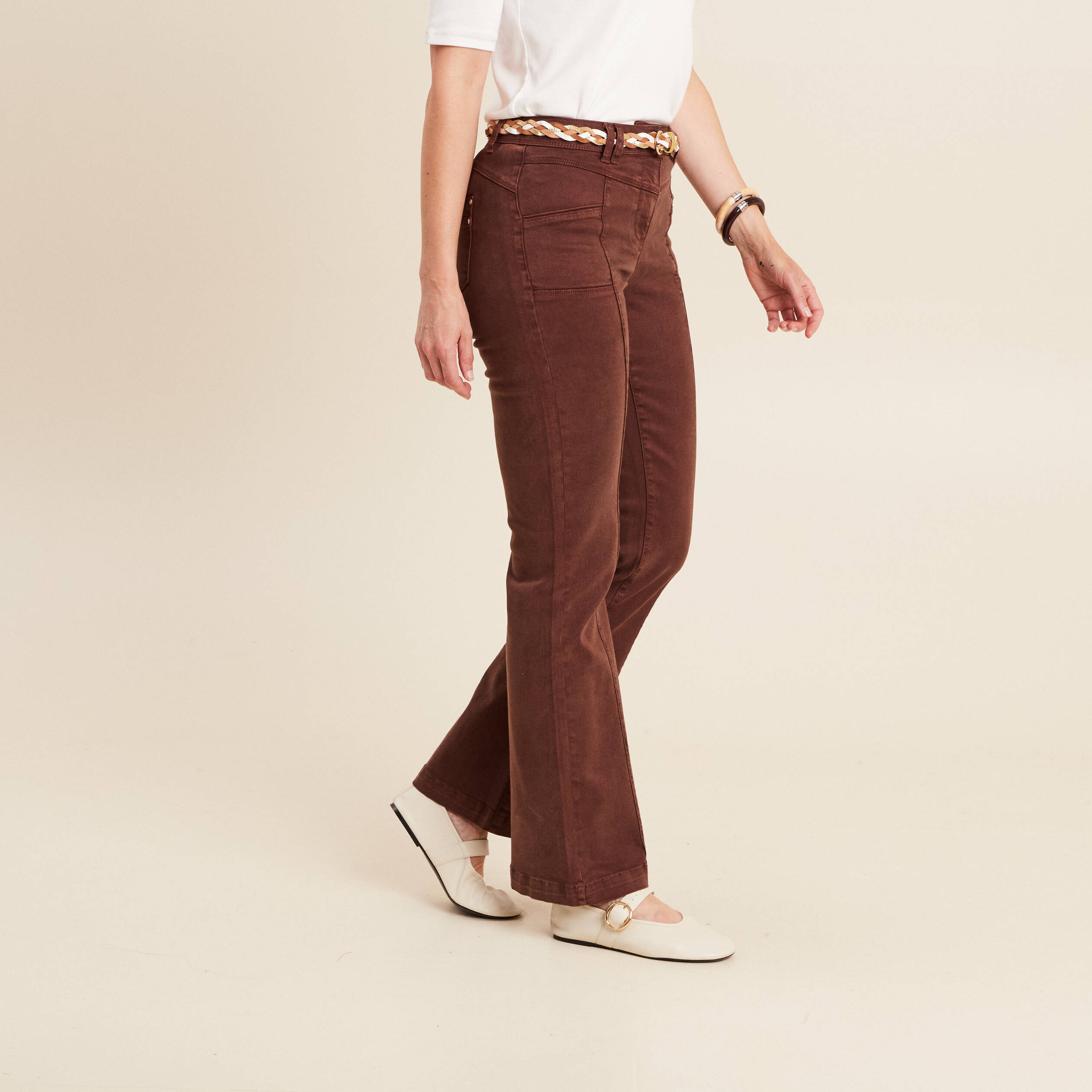 pantalon bootcut jean ceinture amovible marron fonce femme Pantalon bootcut jean ceinture amovible marron foncé femme