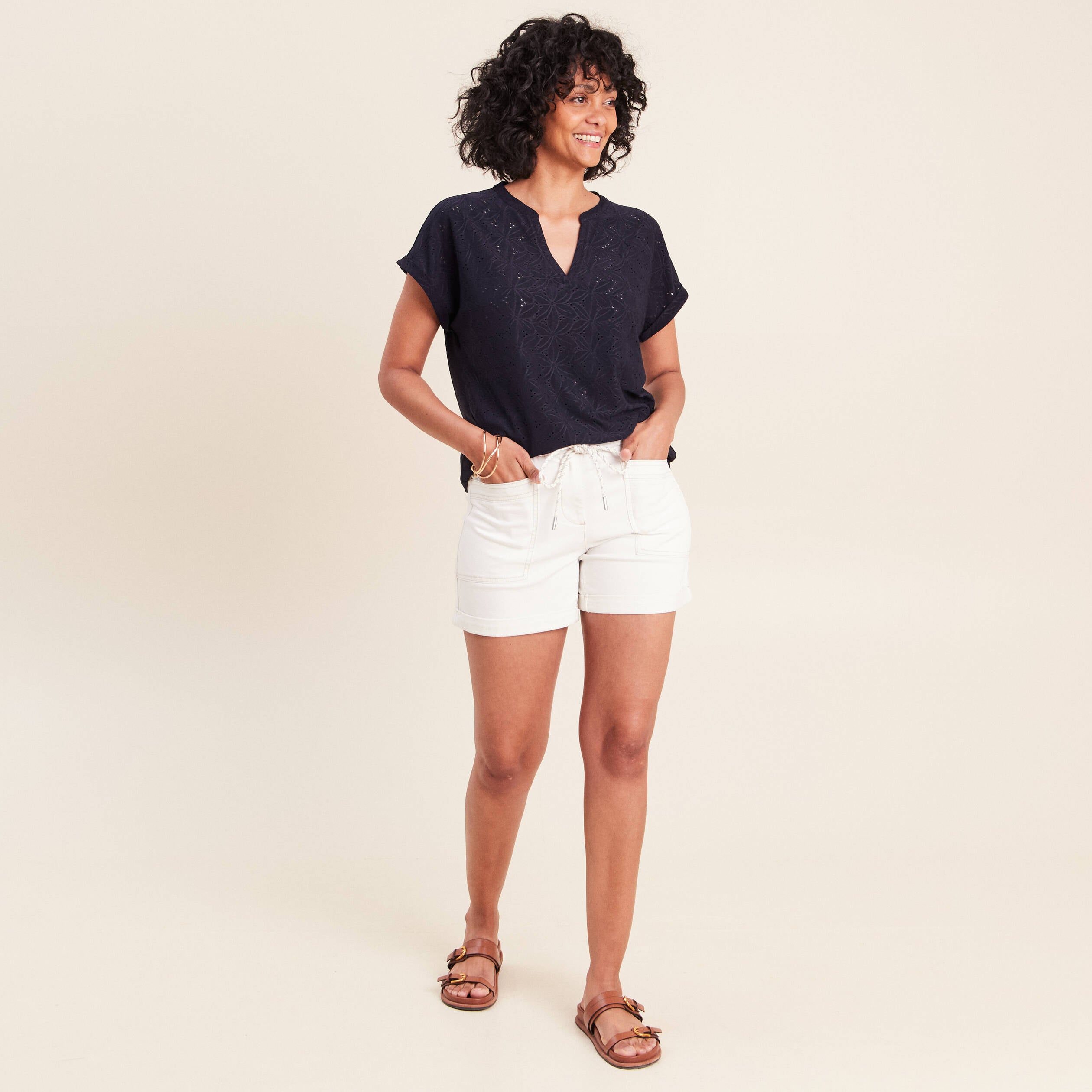 T-shirt droit manches courtes bleu marine femme