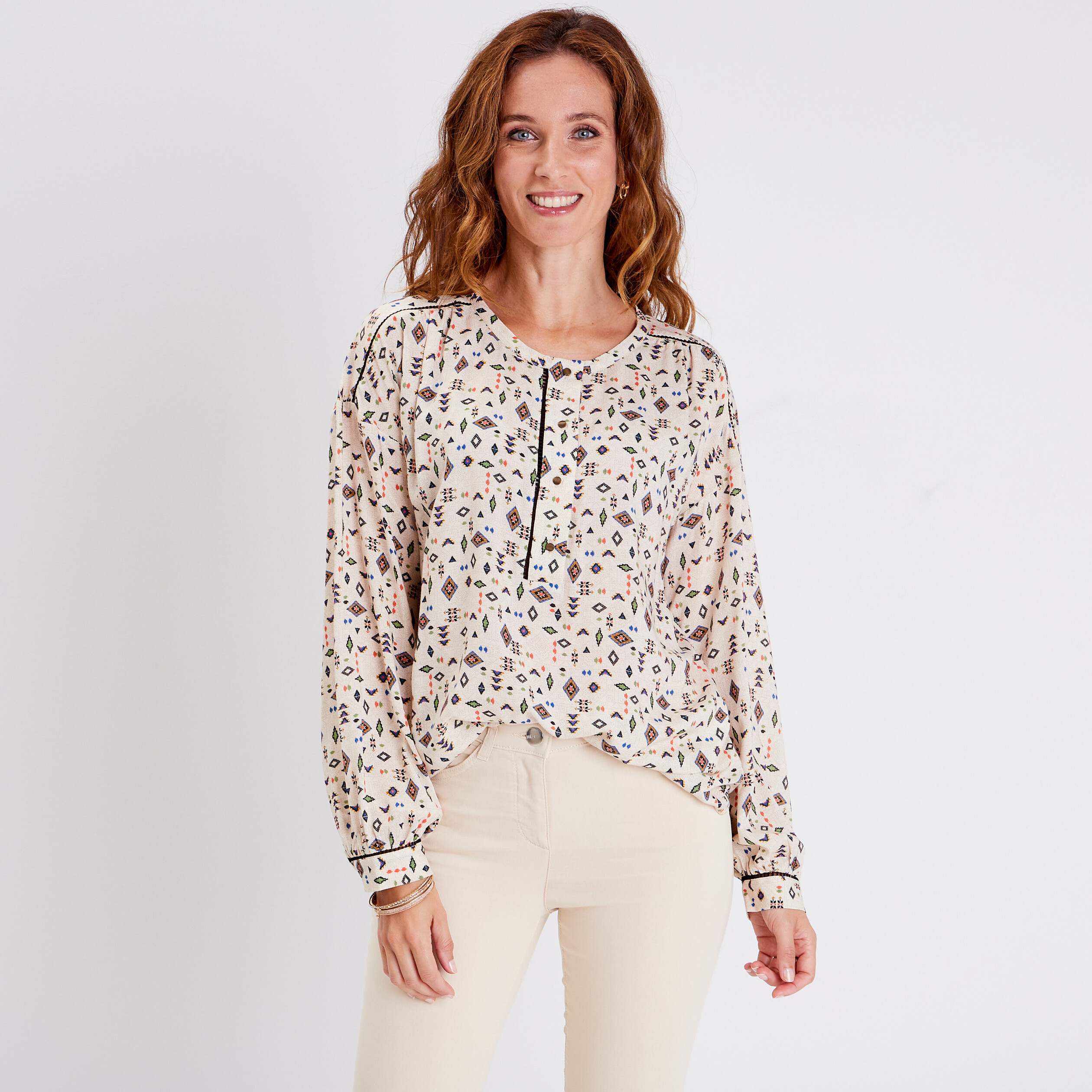 Blouse manches longues beige femme