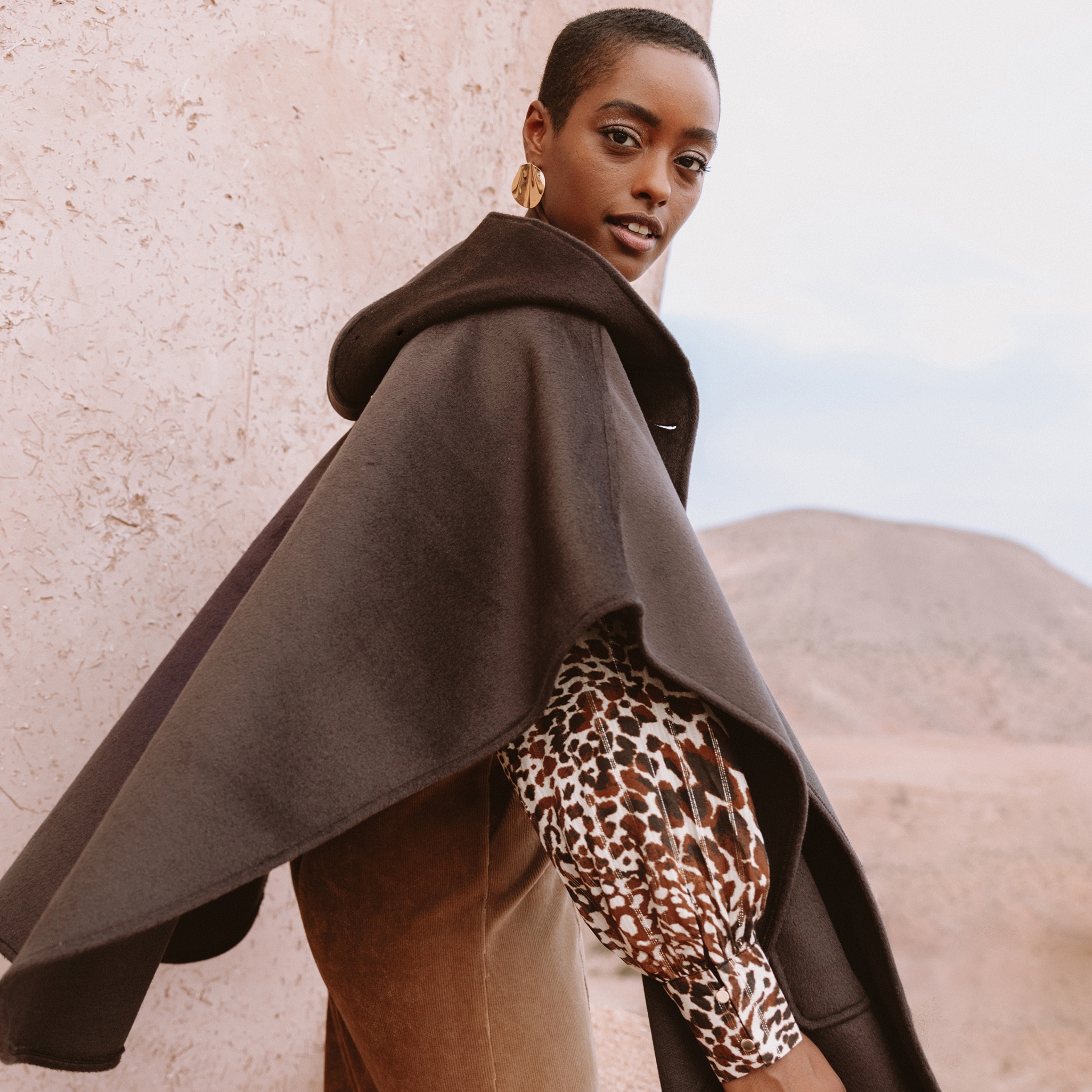 Poncho cape marron foncé femme Bréal