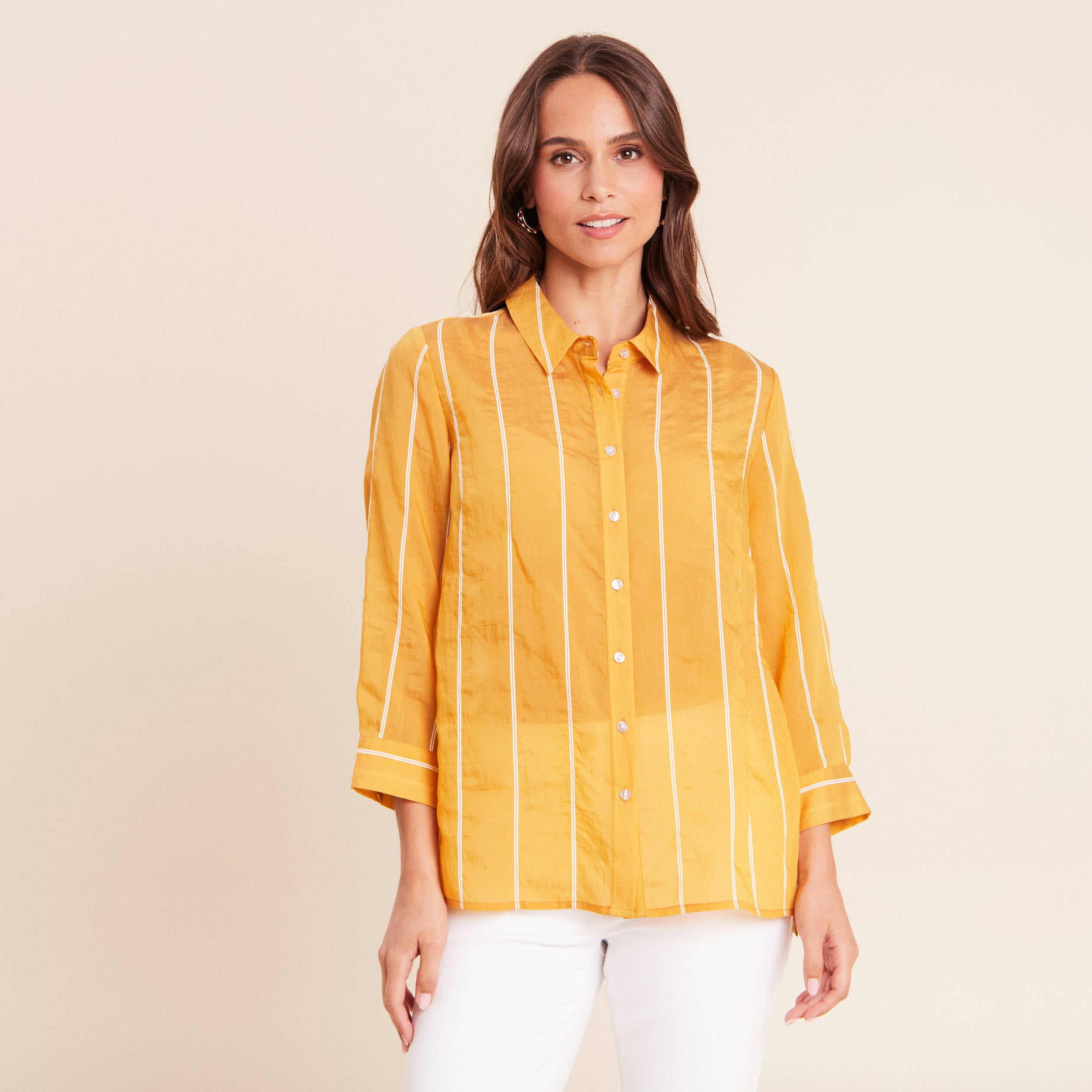 Chemise ample manches 3/4 col chemise jaune femme