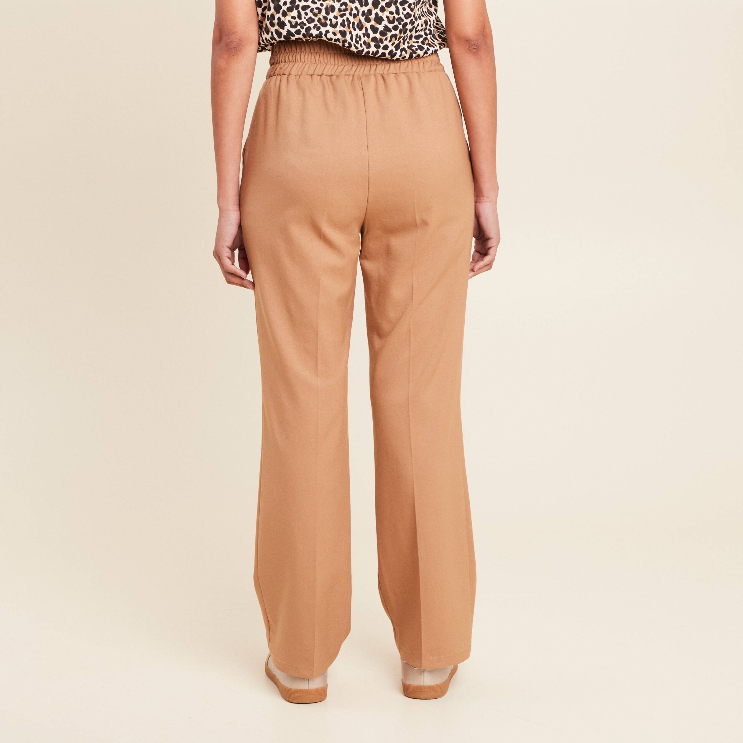 Pantalon droit taille haute camel femme
