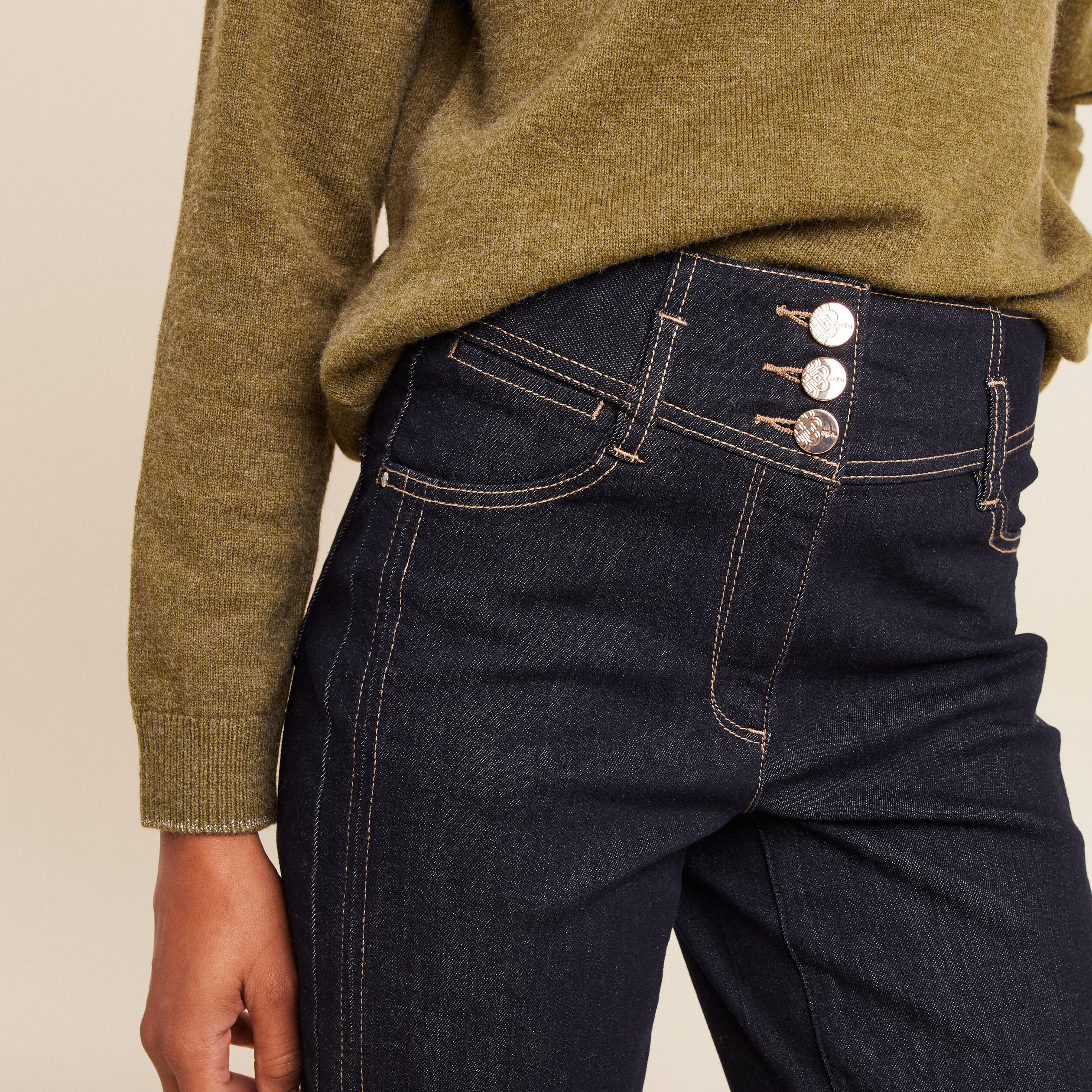 Jean coupe barrel taille haute denim brut femme Bréal