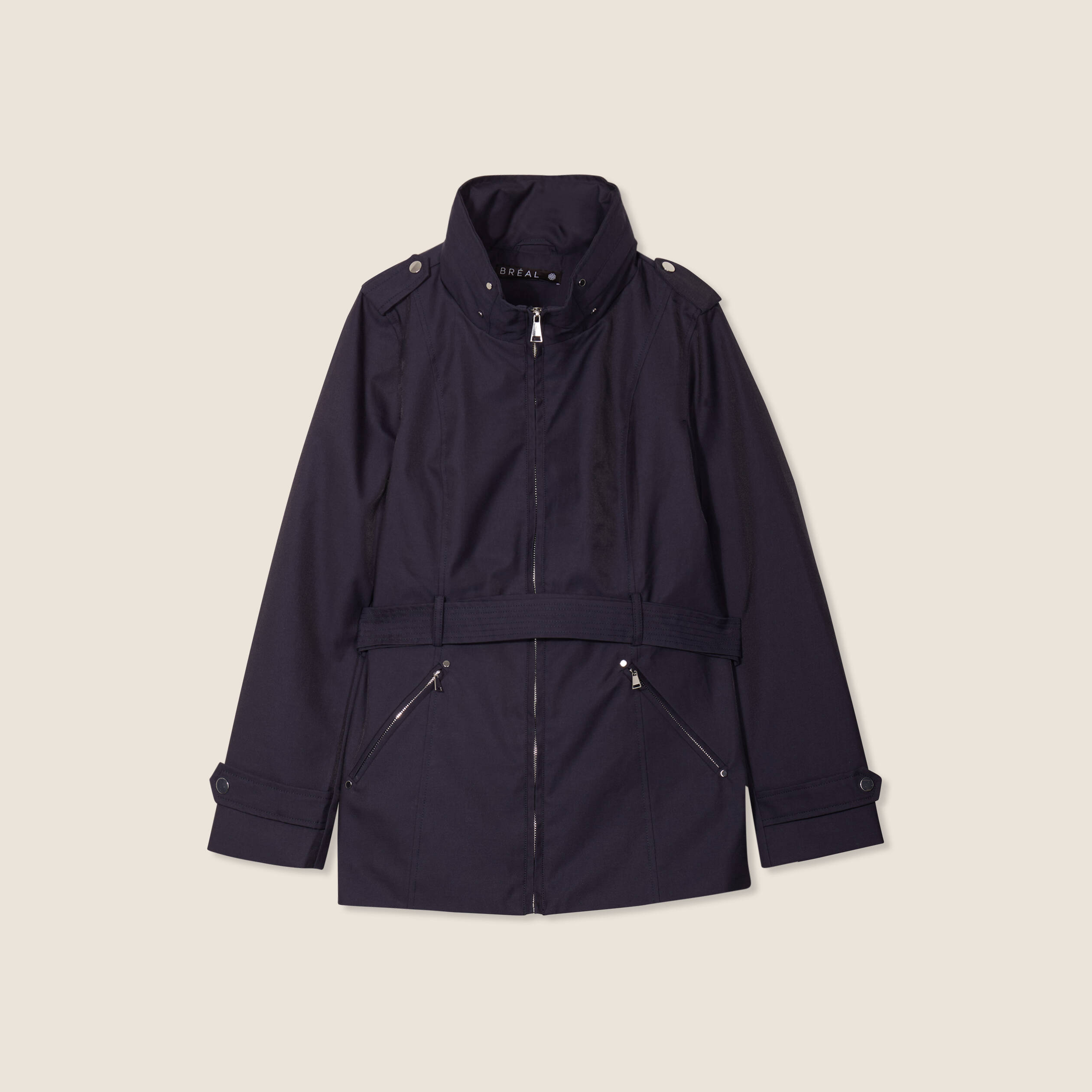Parka droite ceinturée bleu foncé femme