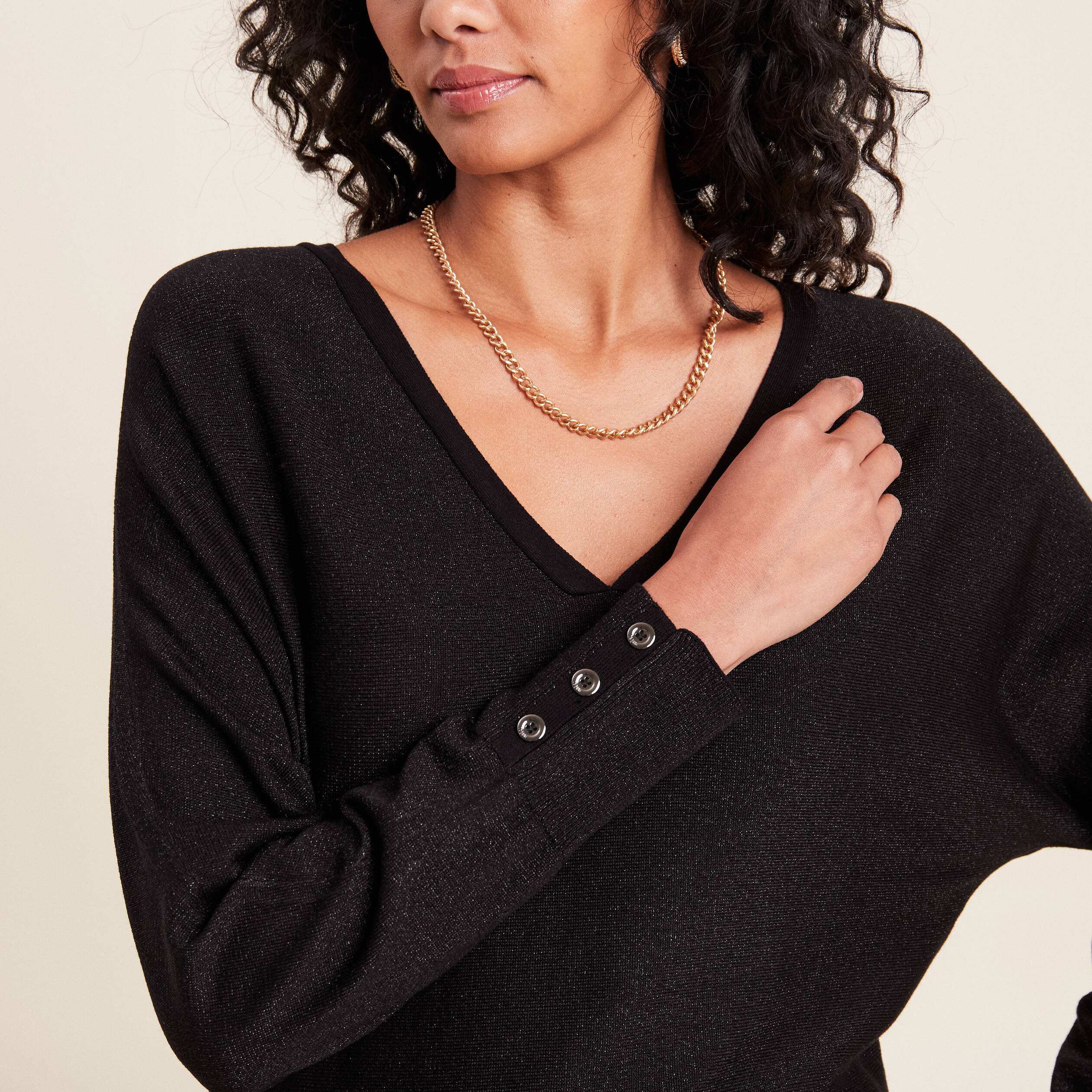 Pull manches longues noir femme