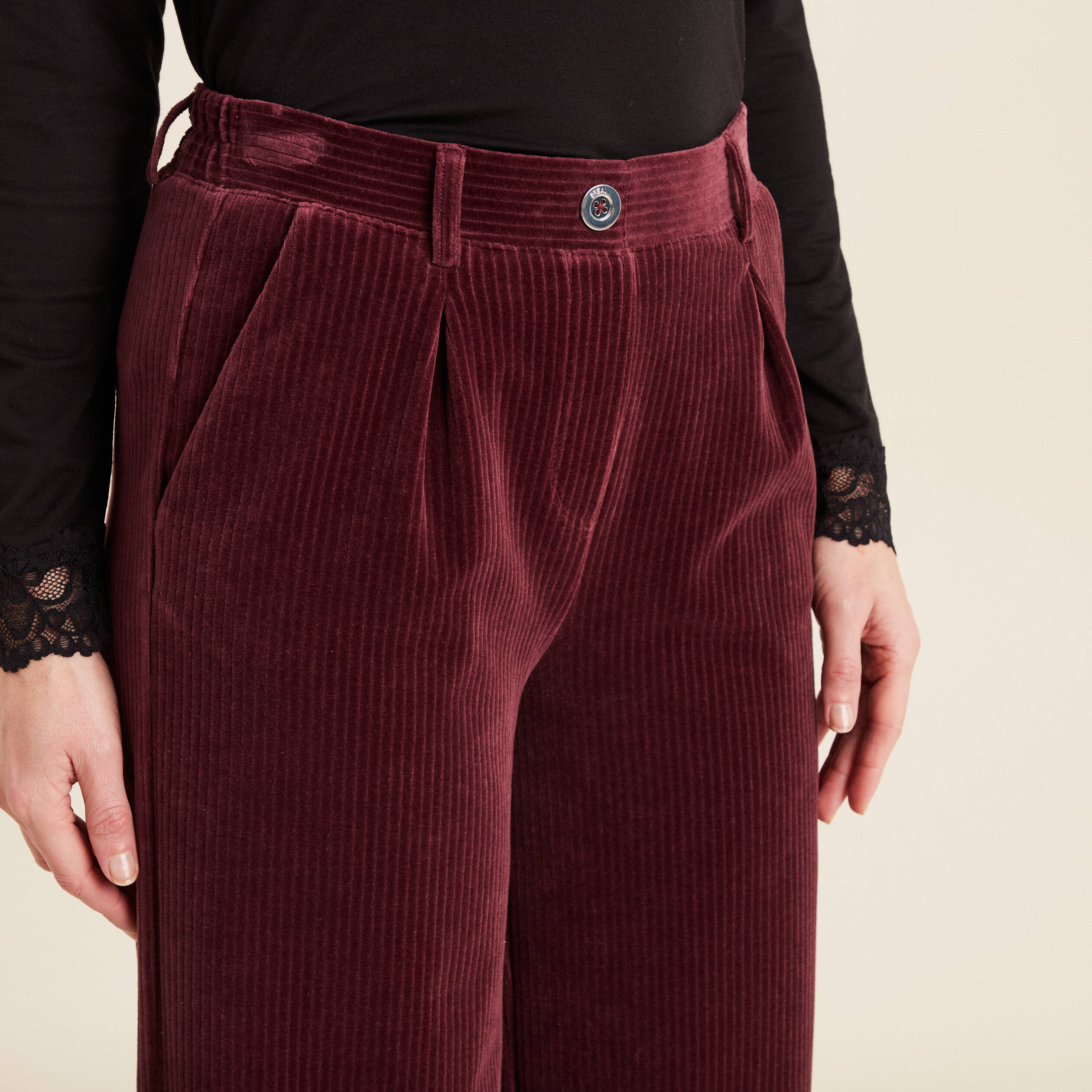 pantalon large velours bordeaux femme Pantalon large velours bordeaux femme