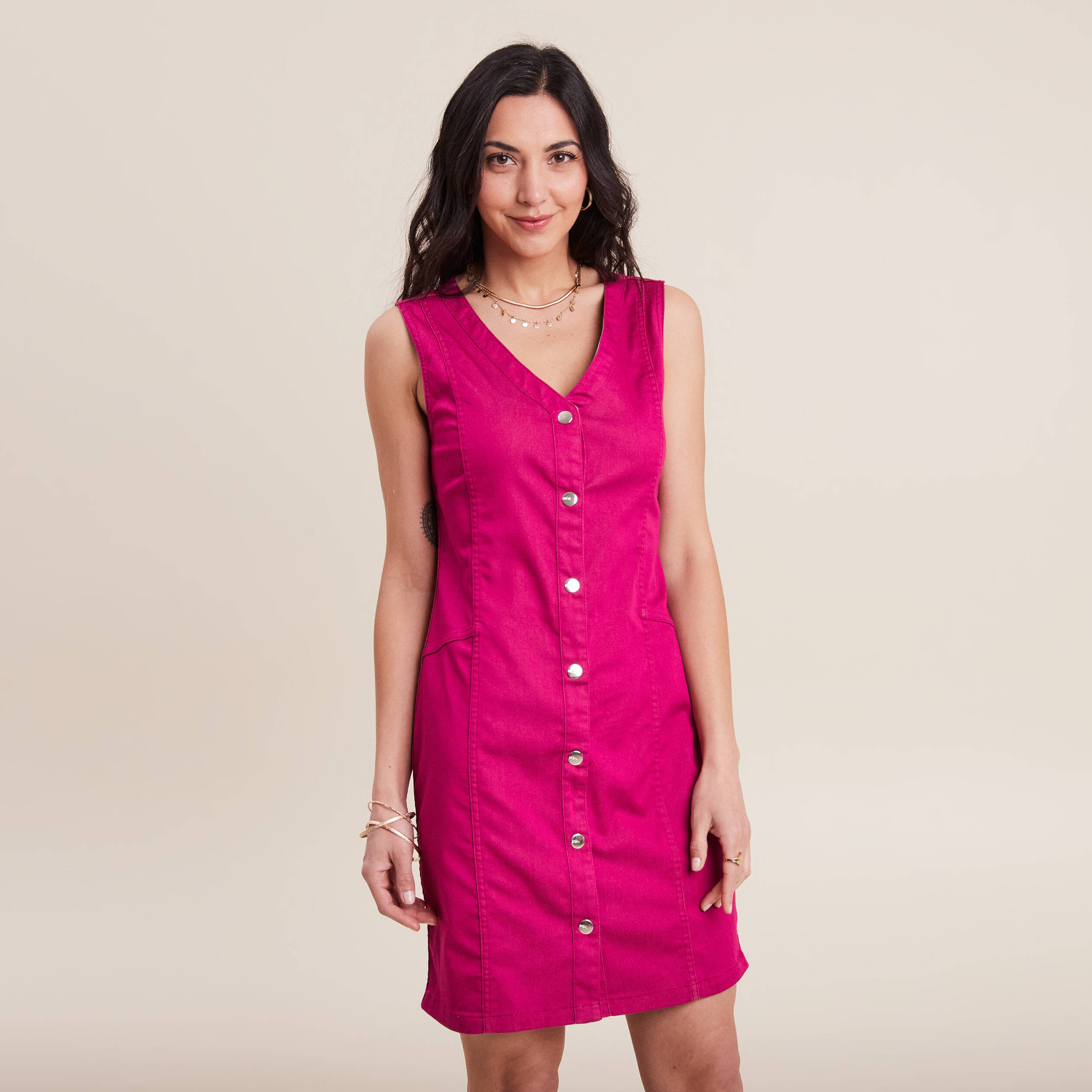 Robe fourreau réversible rose fushia femme
