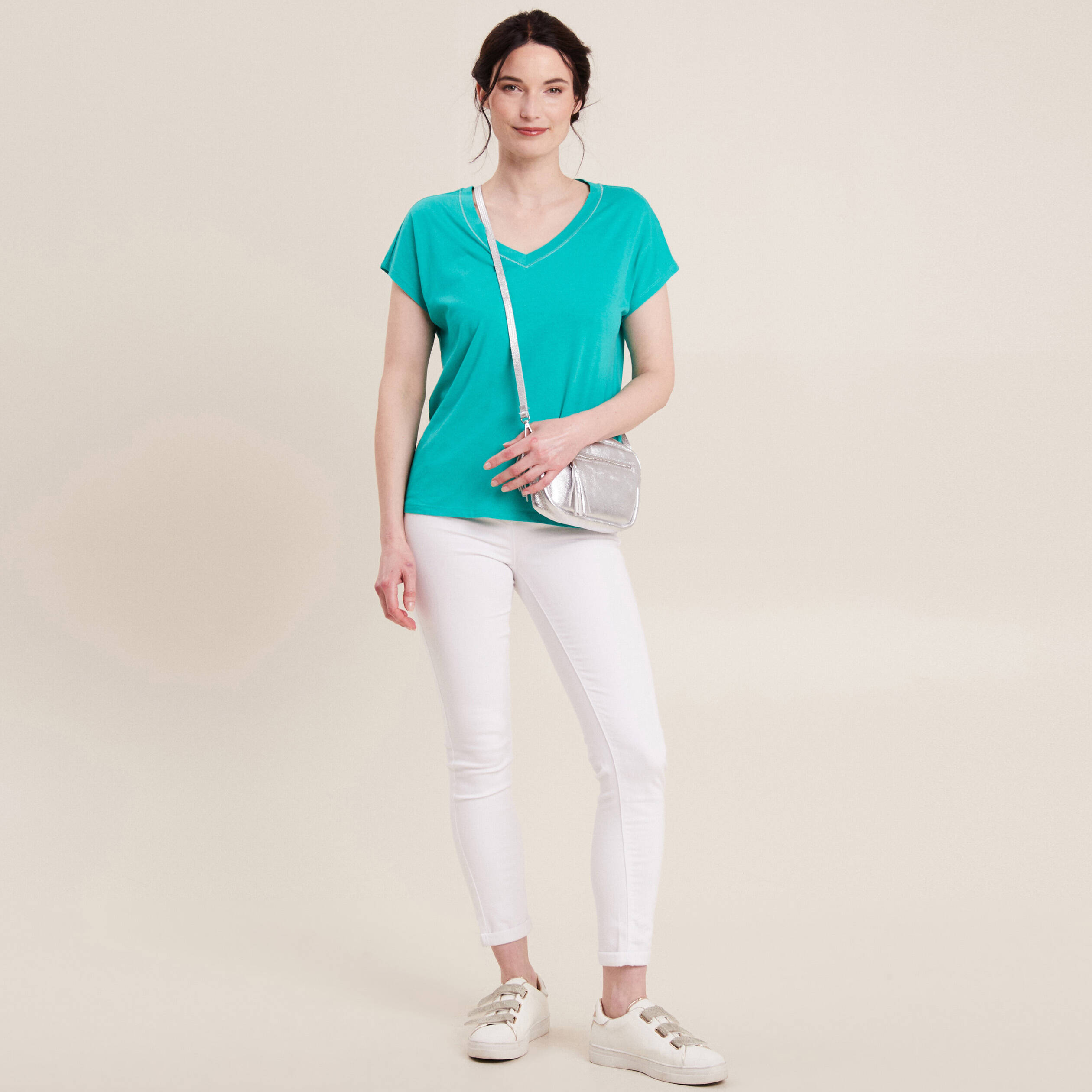 T-shirt manches courtes vert turquoise femme