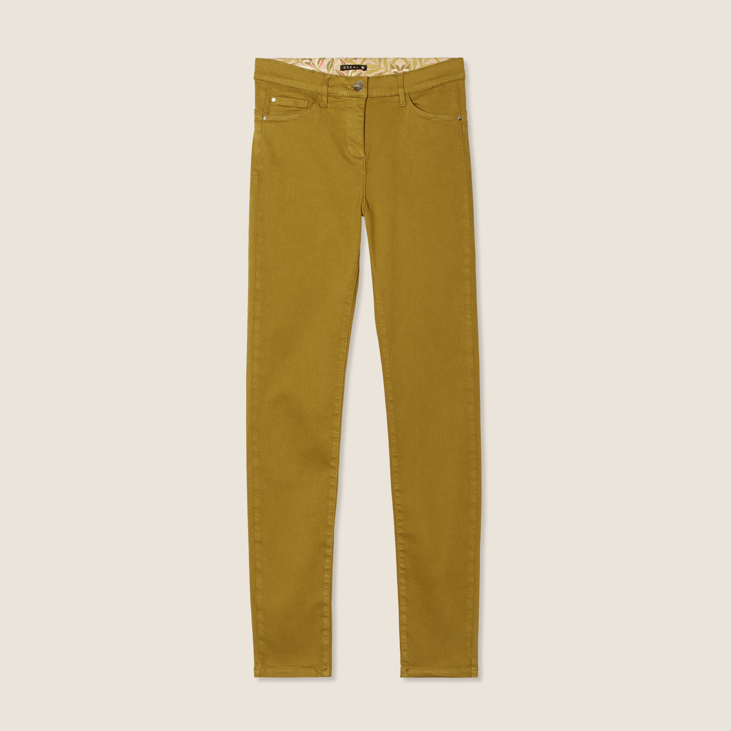 Jean magique ajusté taille standard vert olive femme