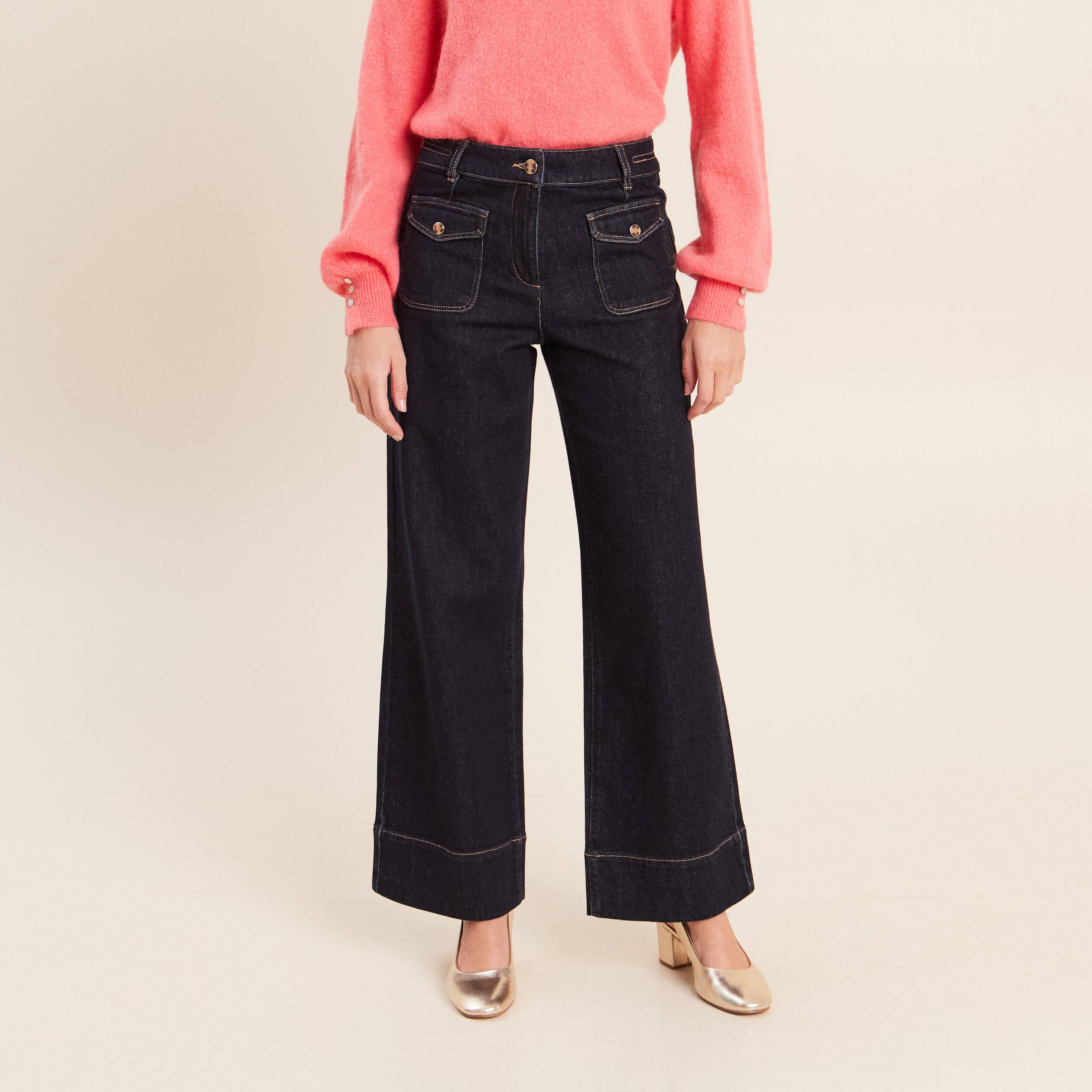 Jean large denim brut femme
