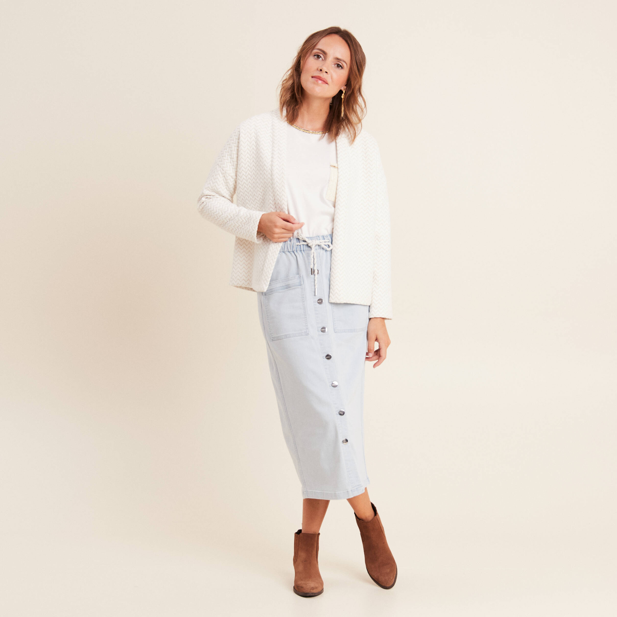Veste matelassée col châle ecru femme