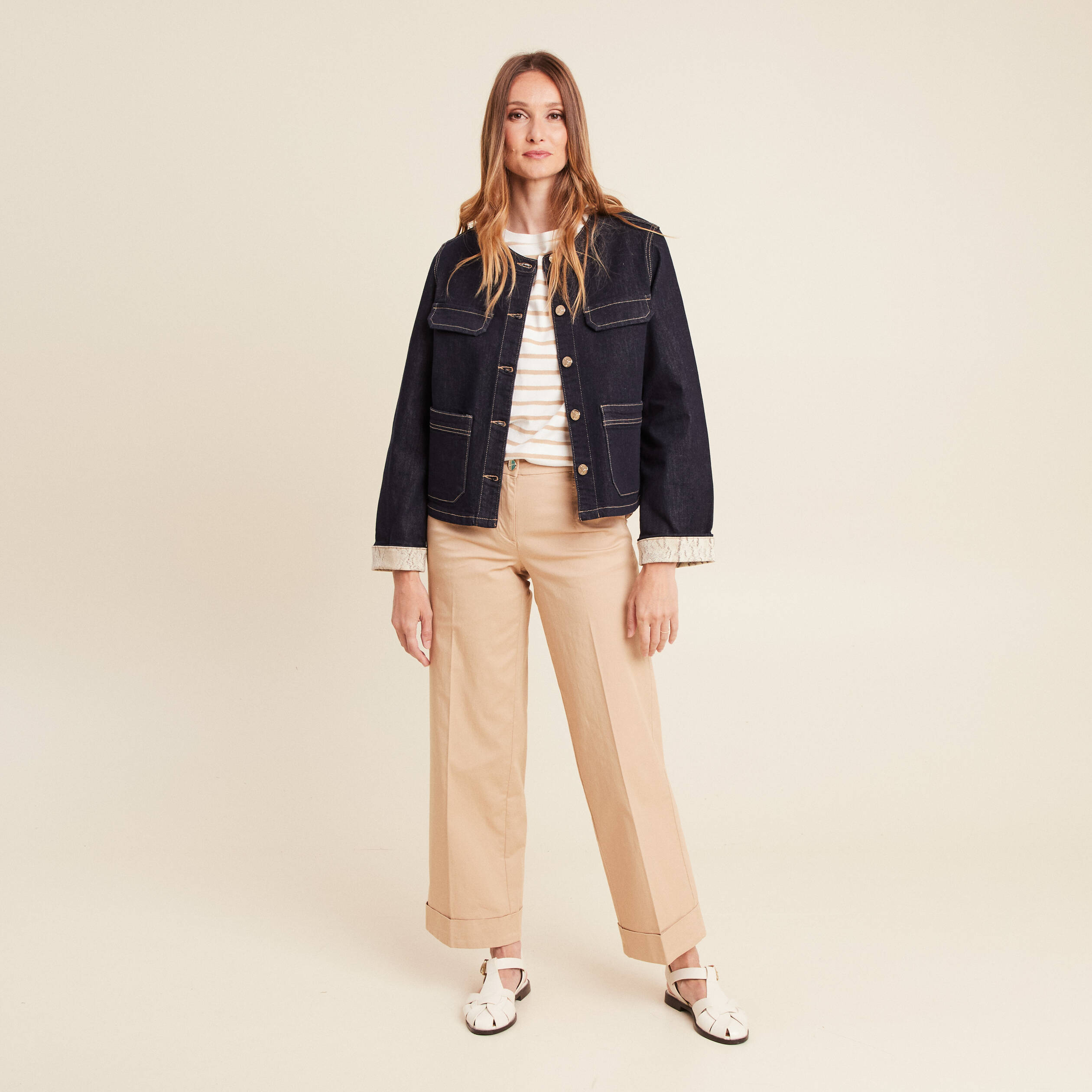 veste sans col denim brut femme Veste sans col denim brut femme