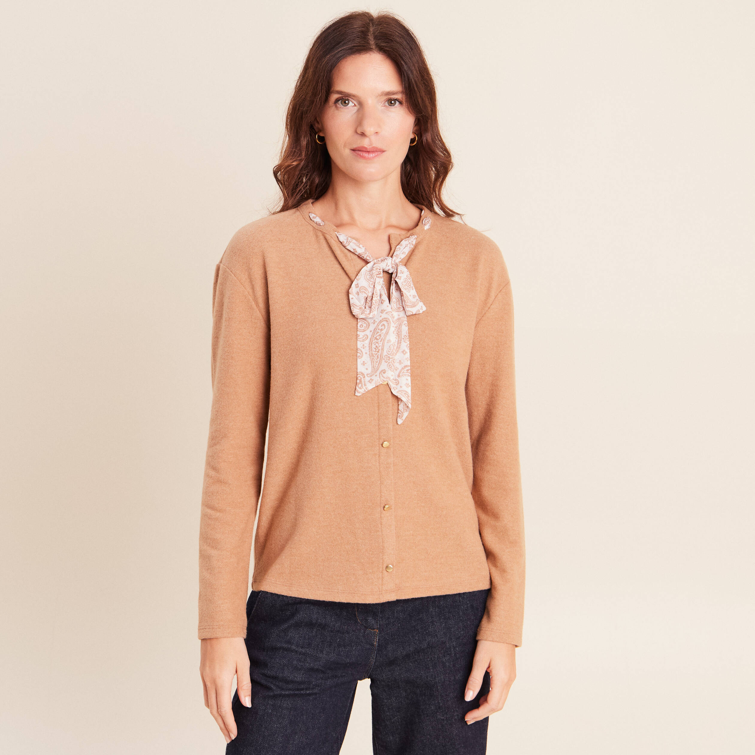 Cardigan manches longues beige femme