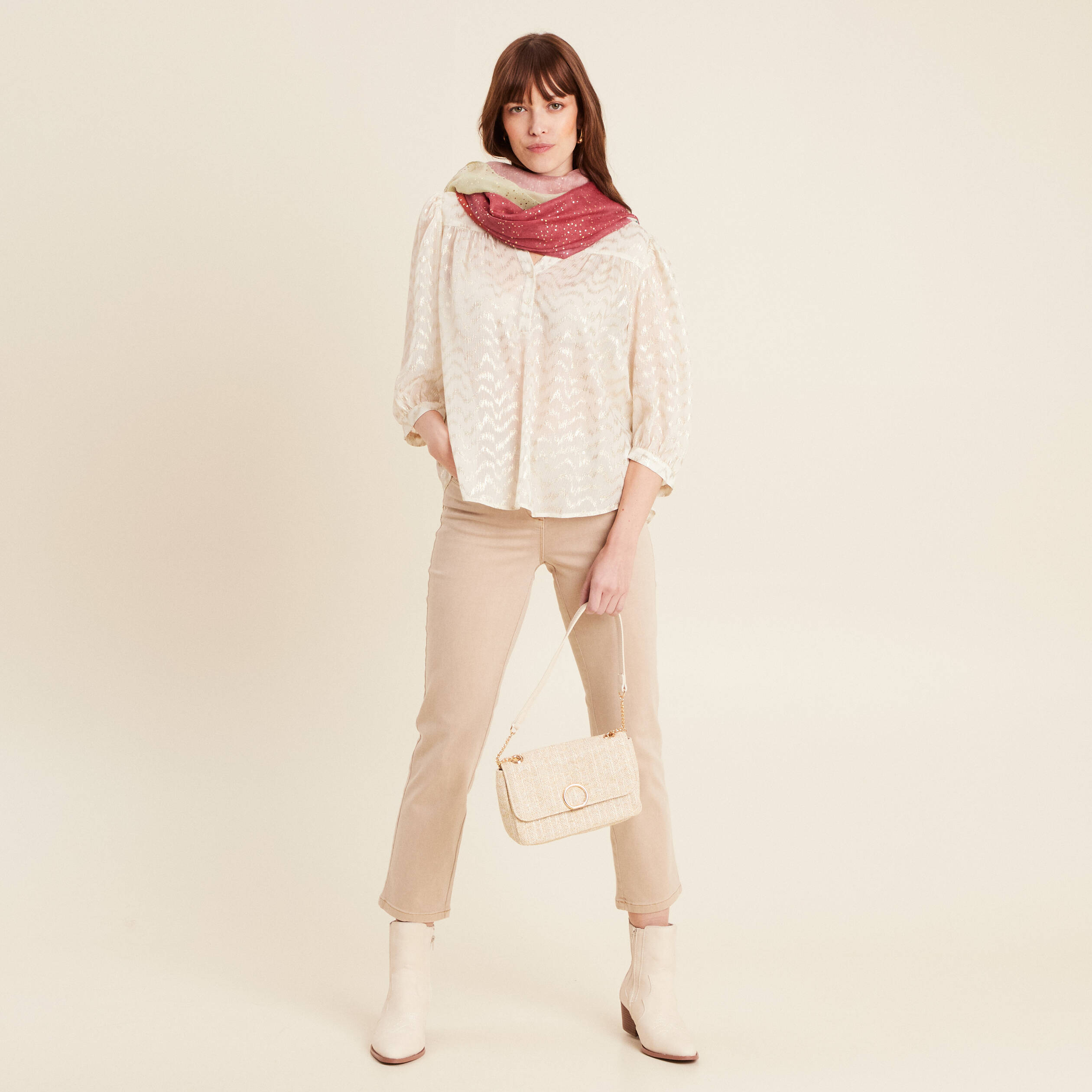 Blouse manches 3/4 creme femme