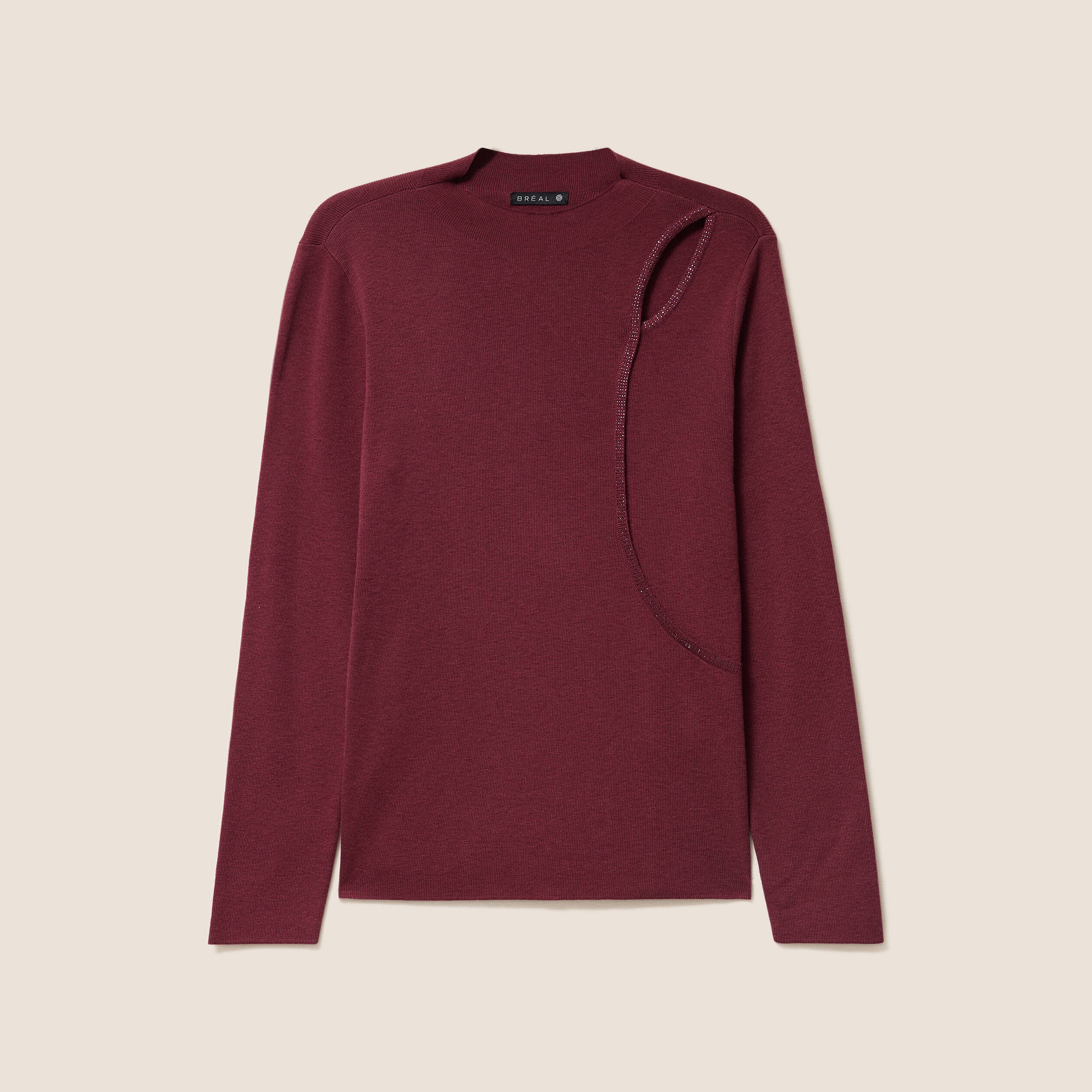 Pull manches longues strass bordeaux femme