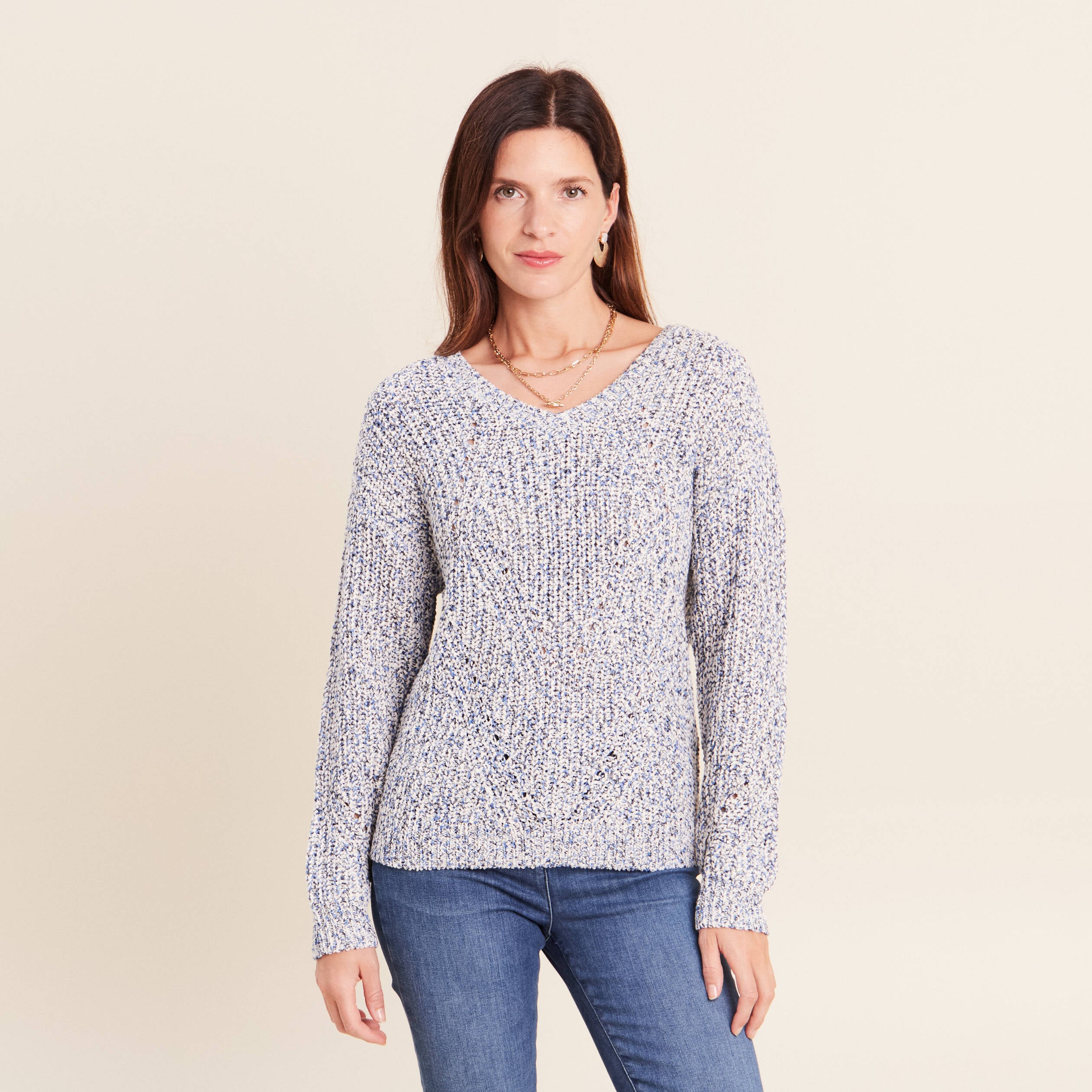 Pull col v bleu roi femme