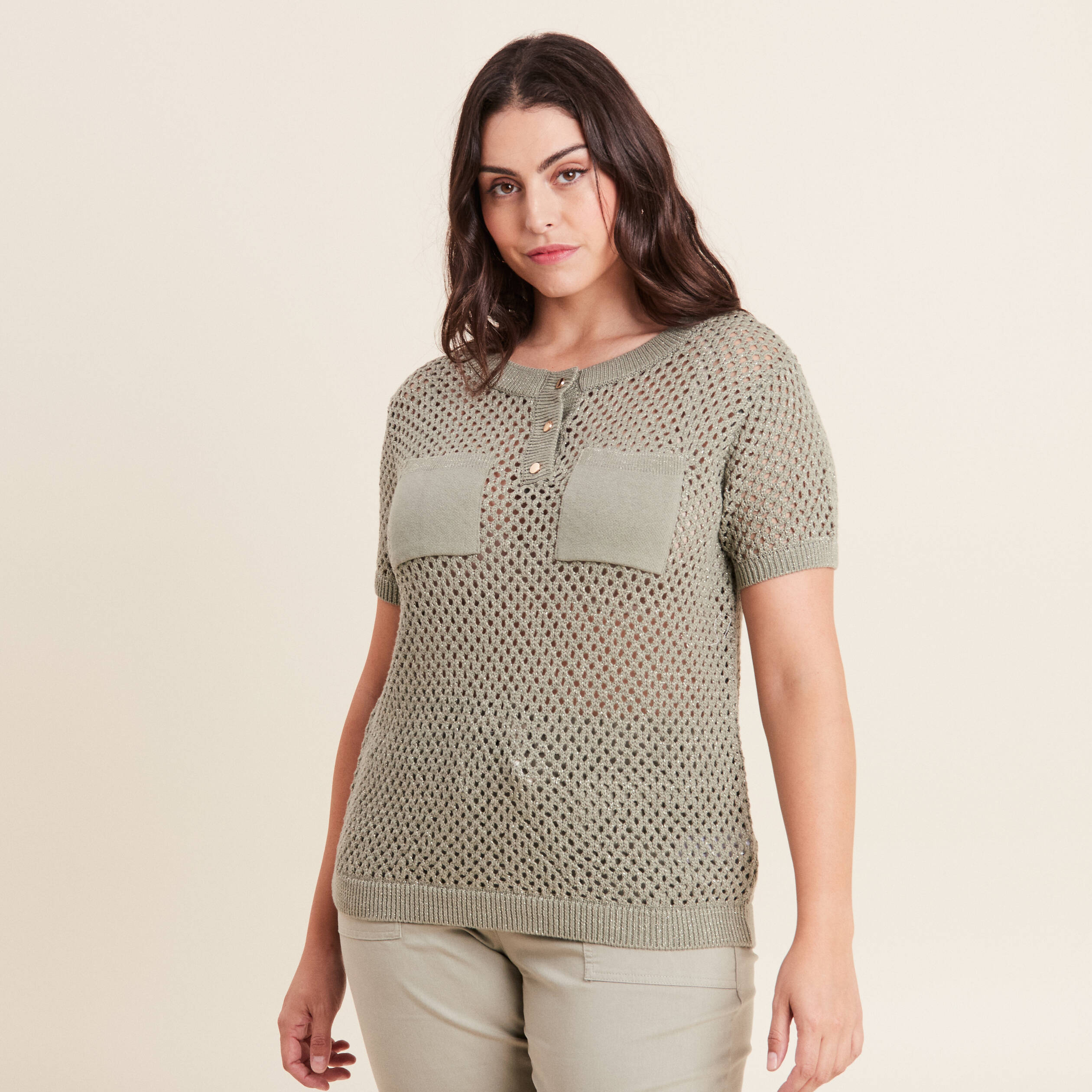 pull manches courtes ajoure vert clair femme Pull manches courtes ajouré vert clair femme