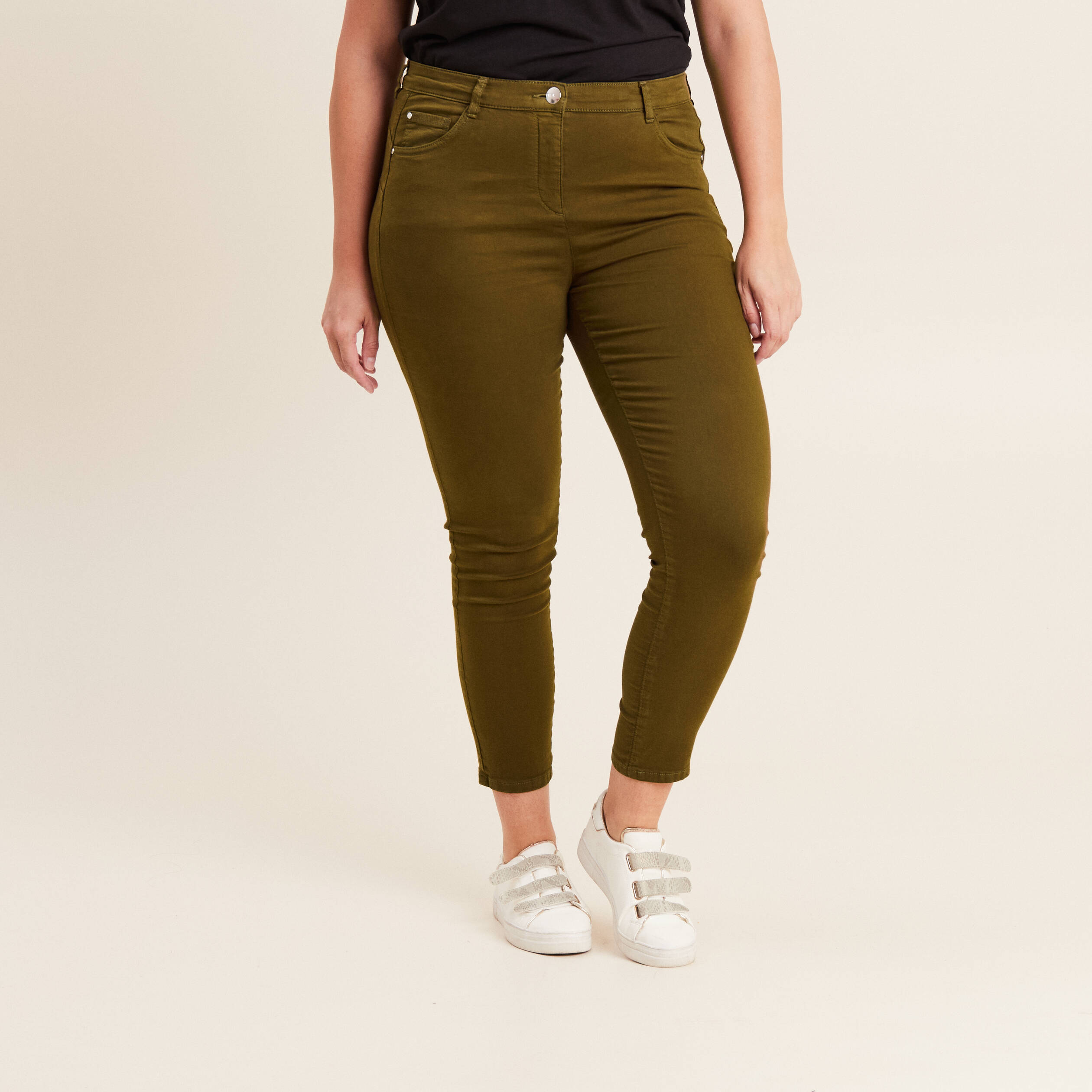 Pantalon léger taille standard 7/8ème vert kaki femme