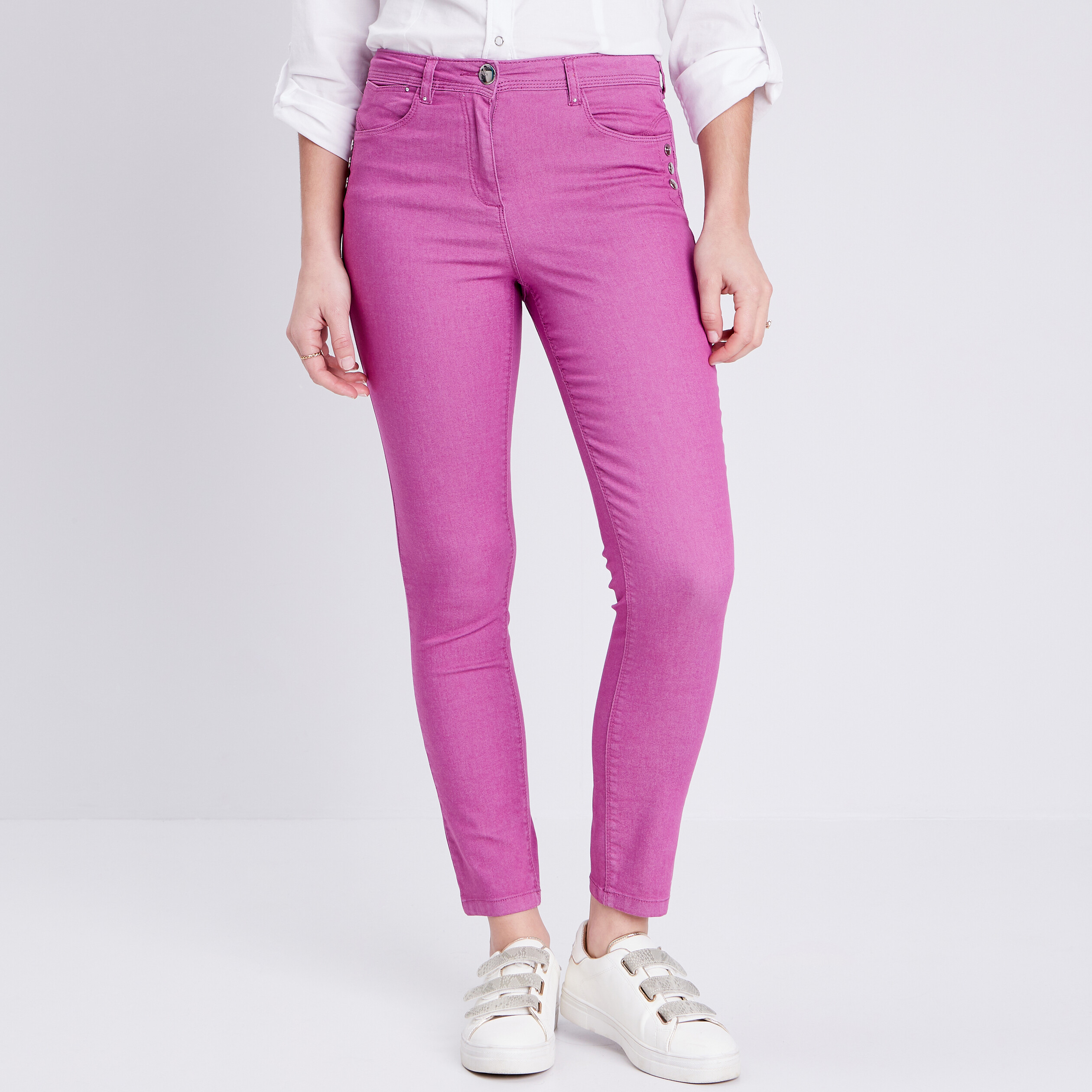 Pantalon ajusté avec boutons violet femme