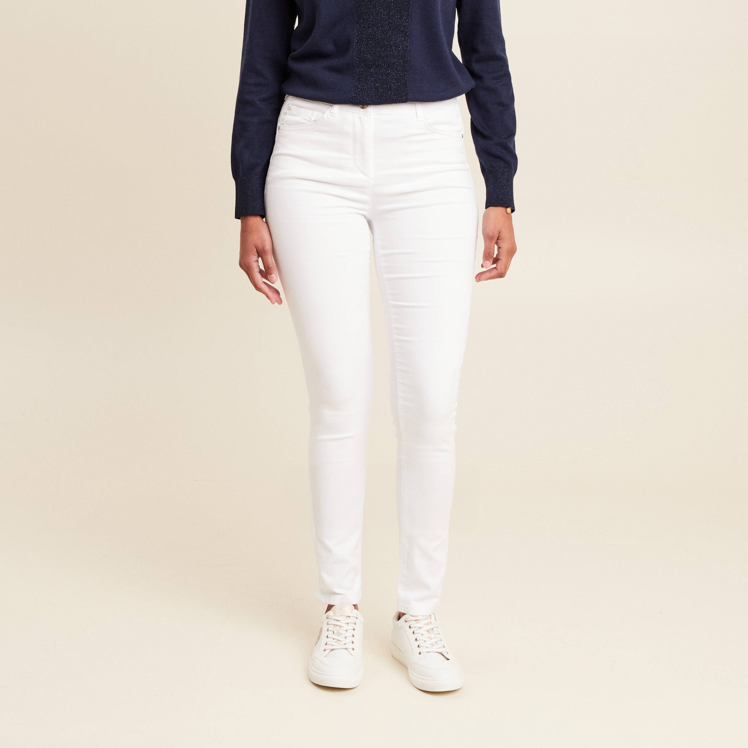pantalon leger taille standard long blanc femme Pantalon léger taille standard long blanc femme