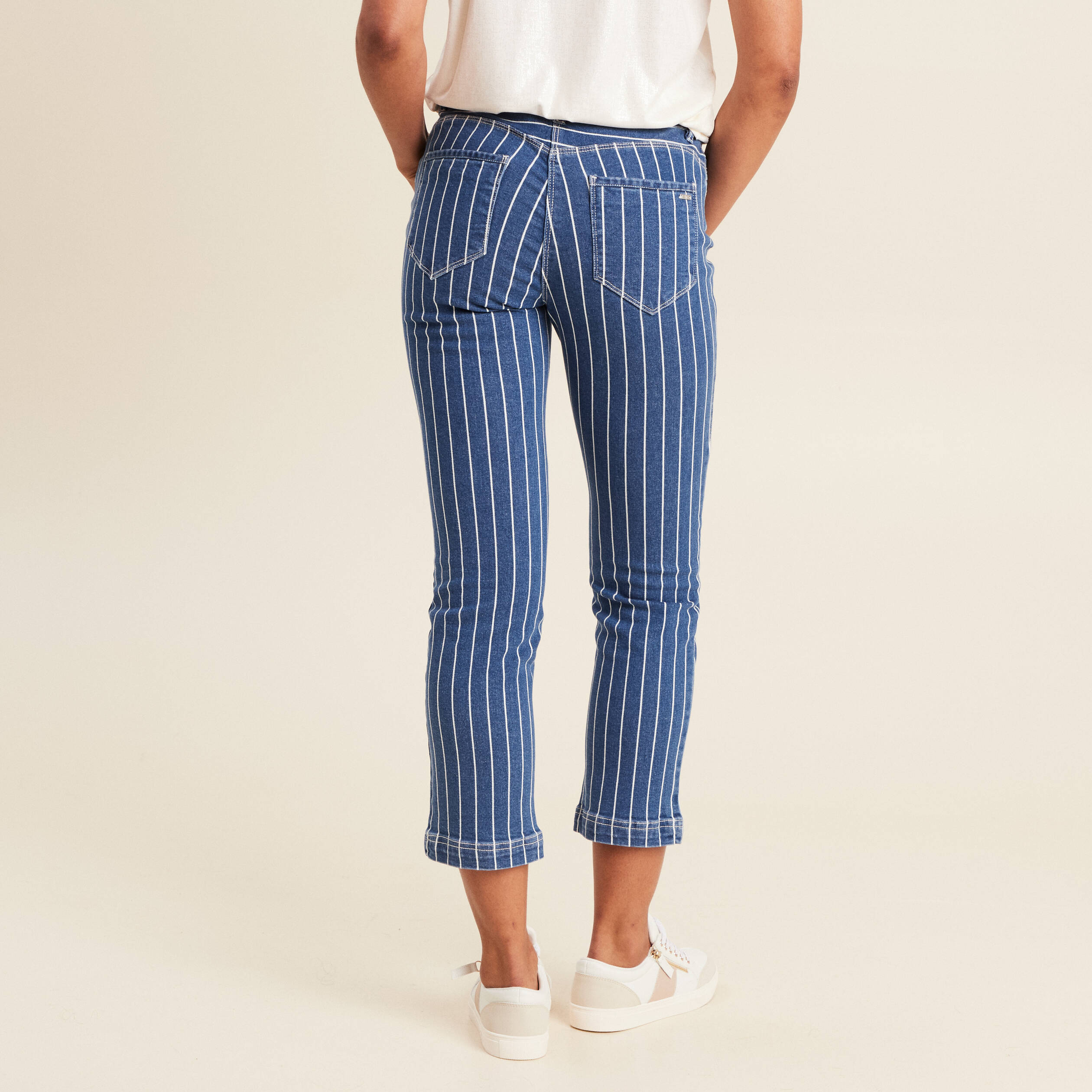 Jean droit taille basculée denim stone femme