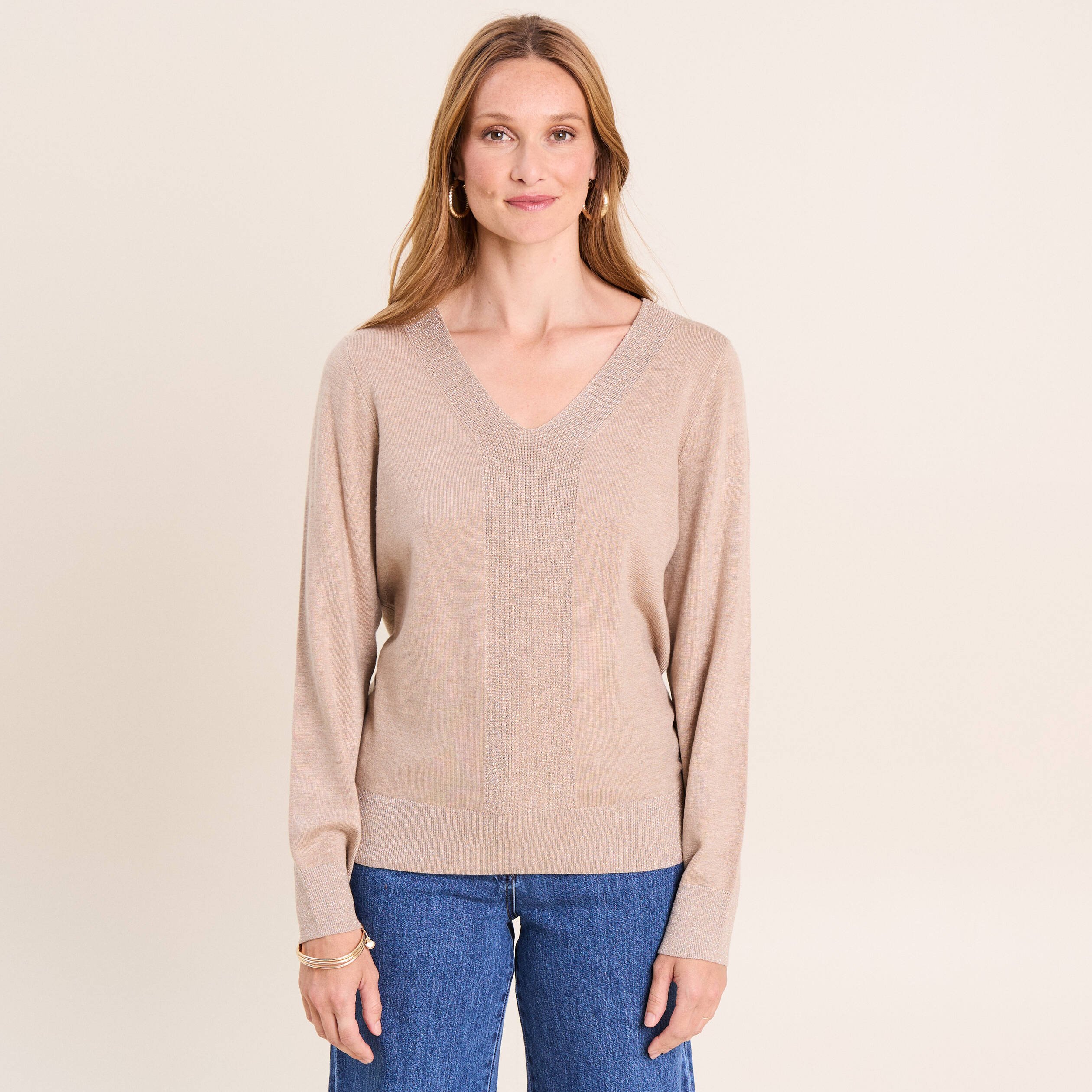 Pull manches longues beige femme
