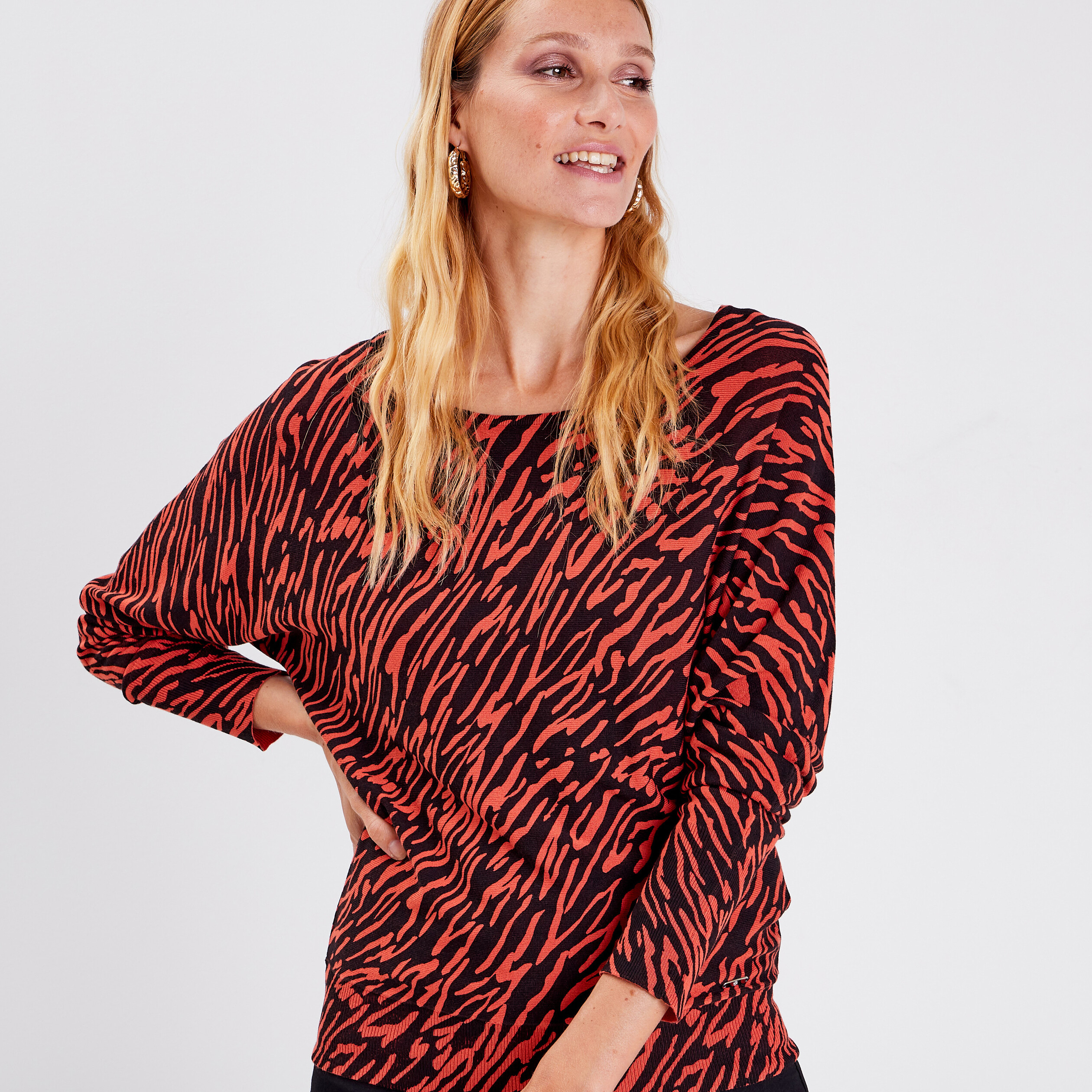 Pull manches longues orange foncé femme