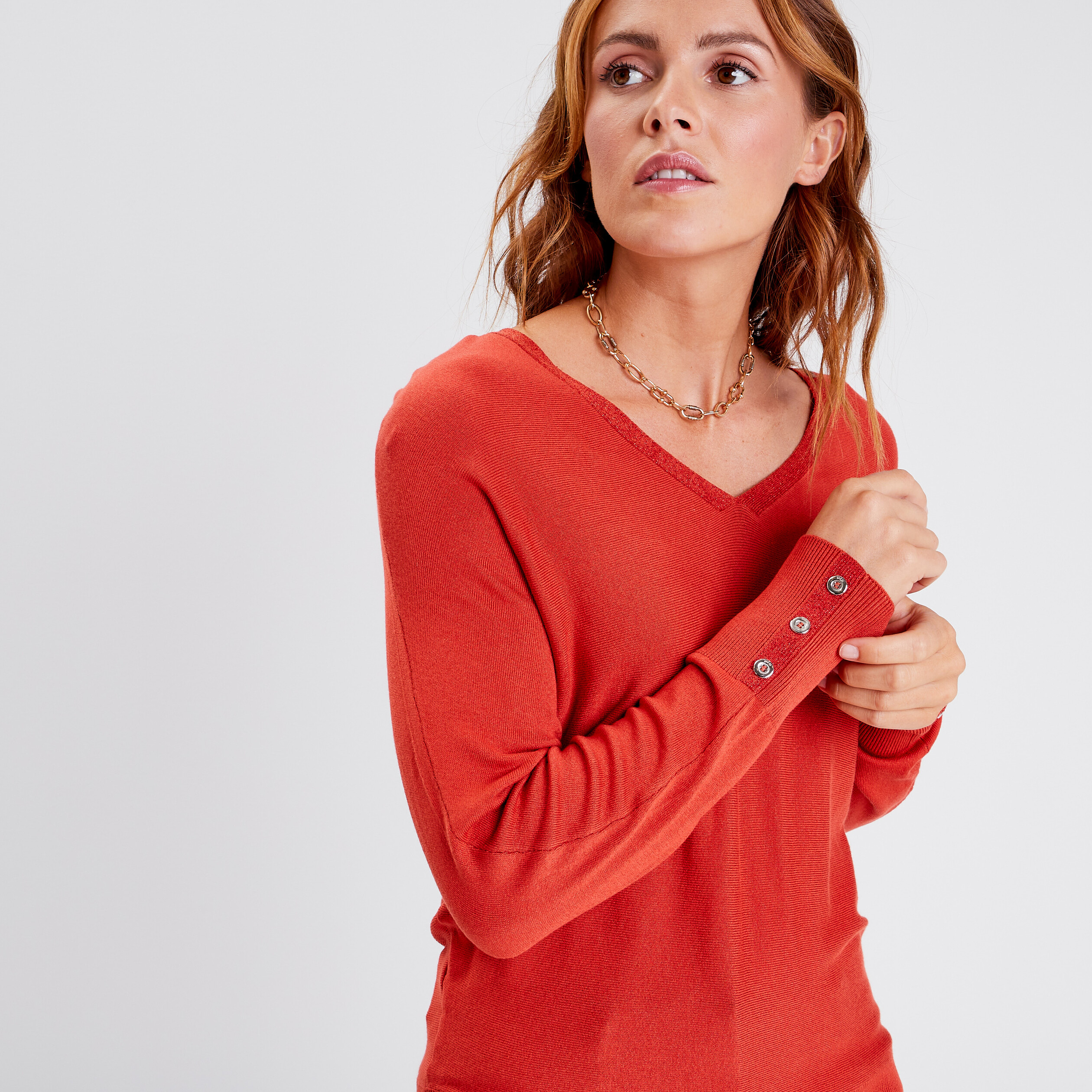 Pull manches longues rouge femme