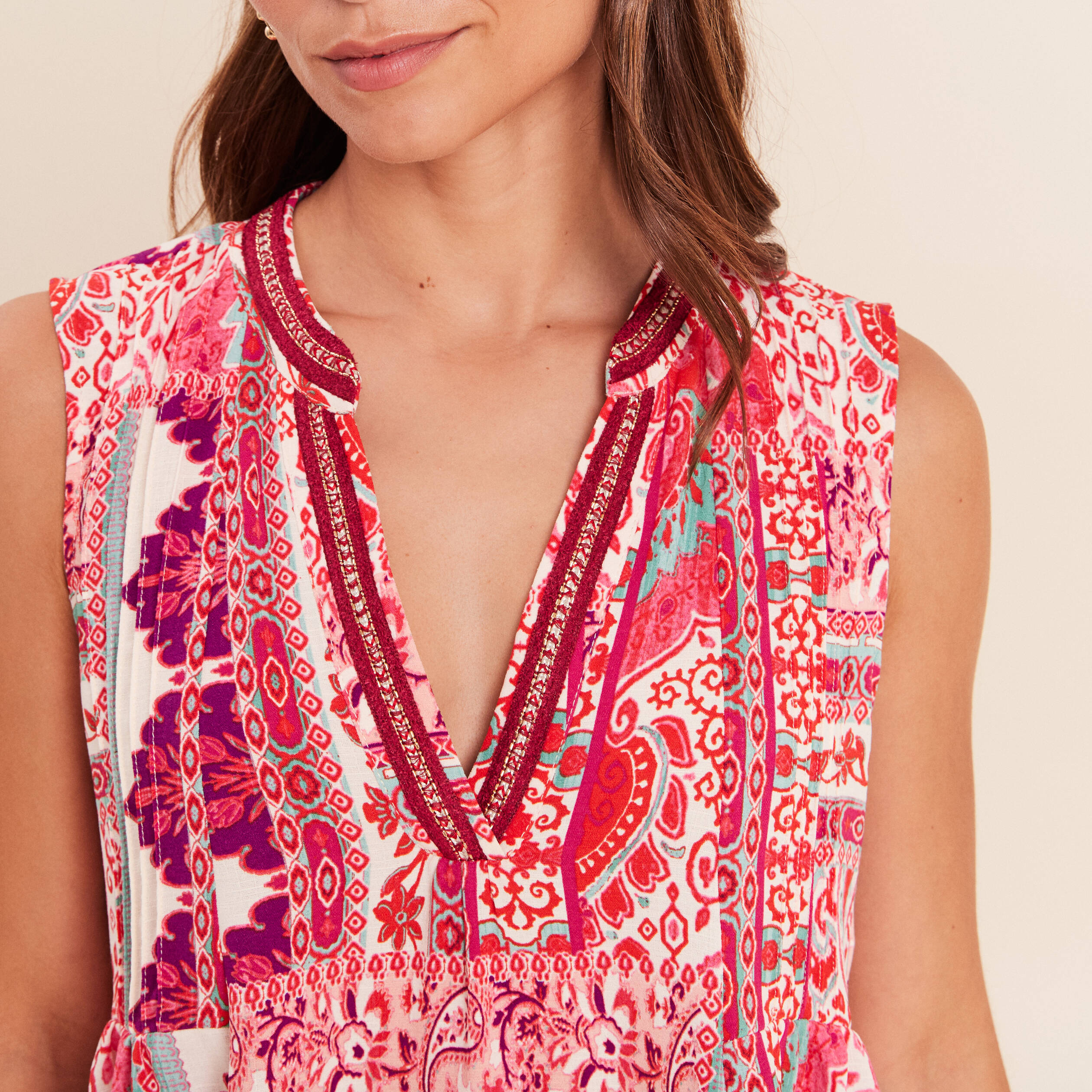 Blouse ample sans manches col v rose femme