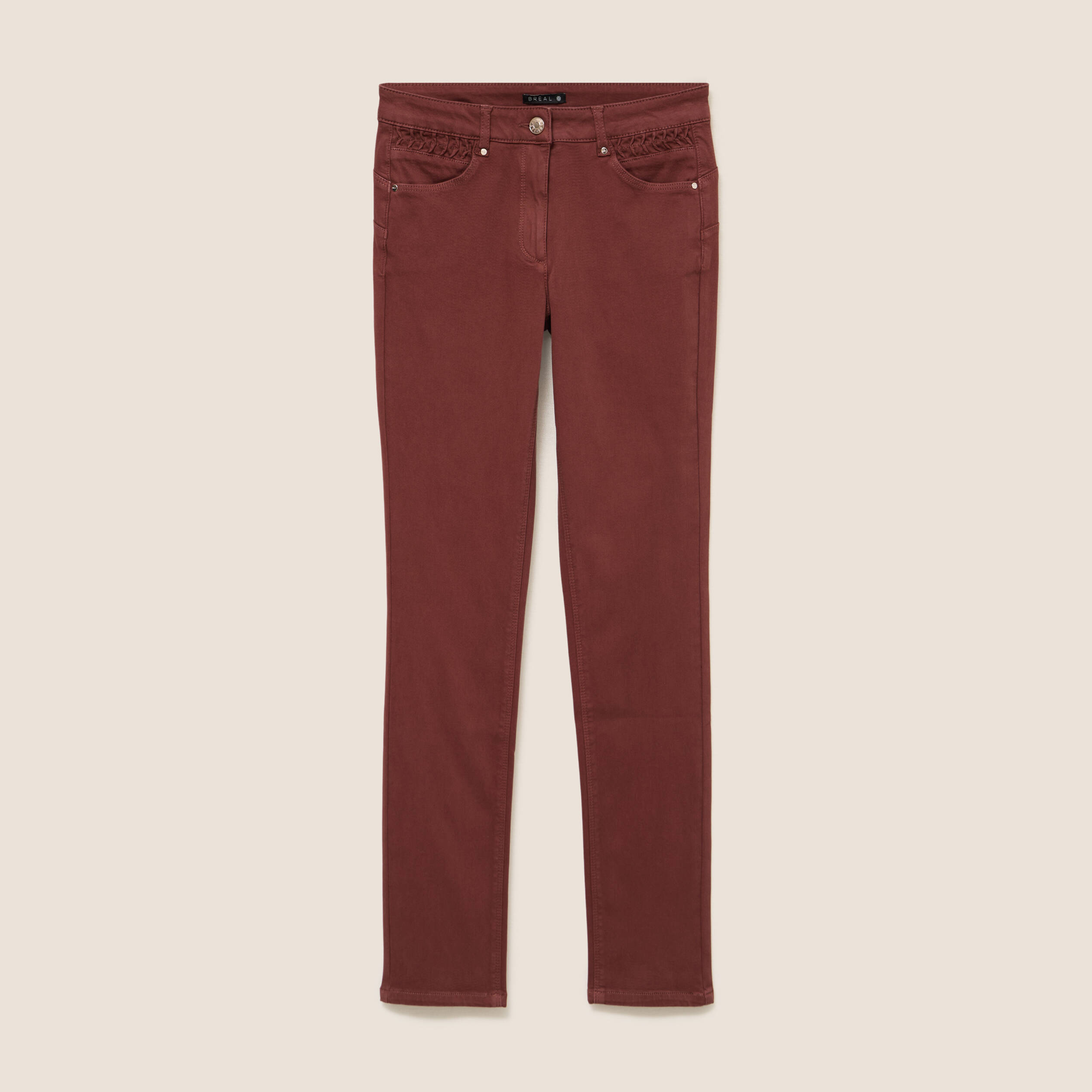Jean coupe ajust&eacute;e taille bascul&eacute;e marron femme