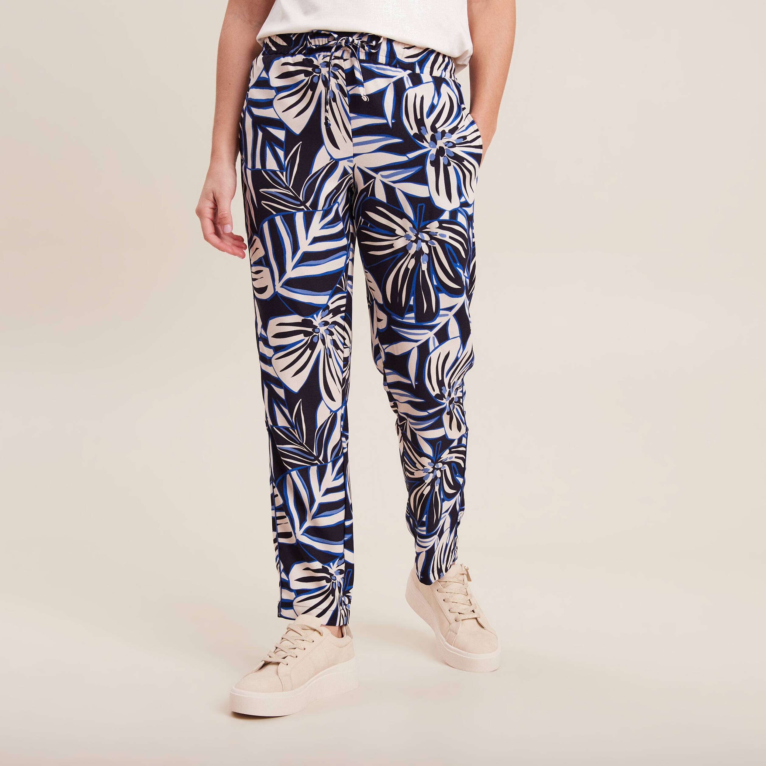 Pantalon carotte fluide 7/8ème bleu femme