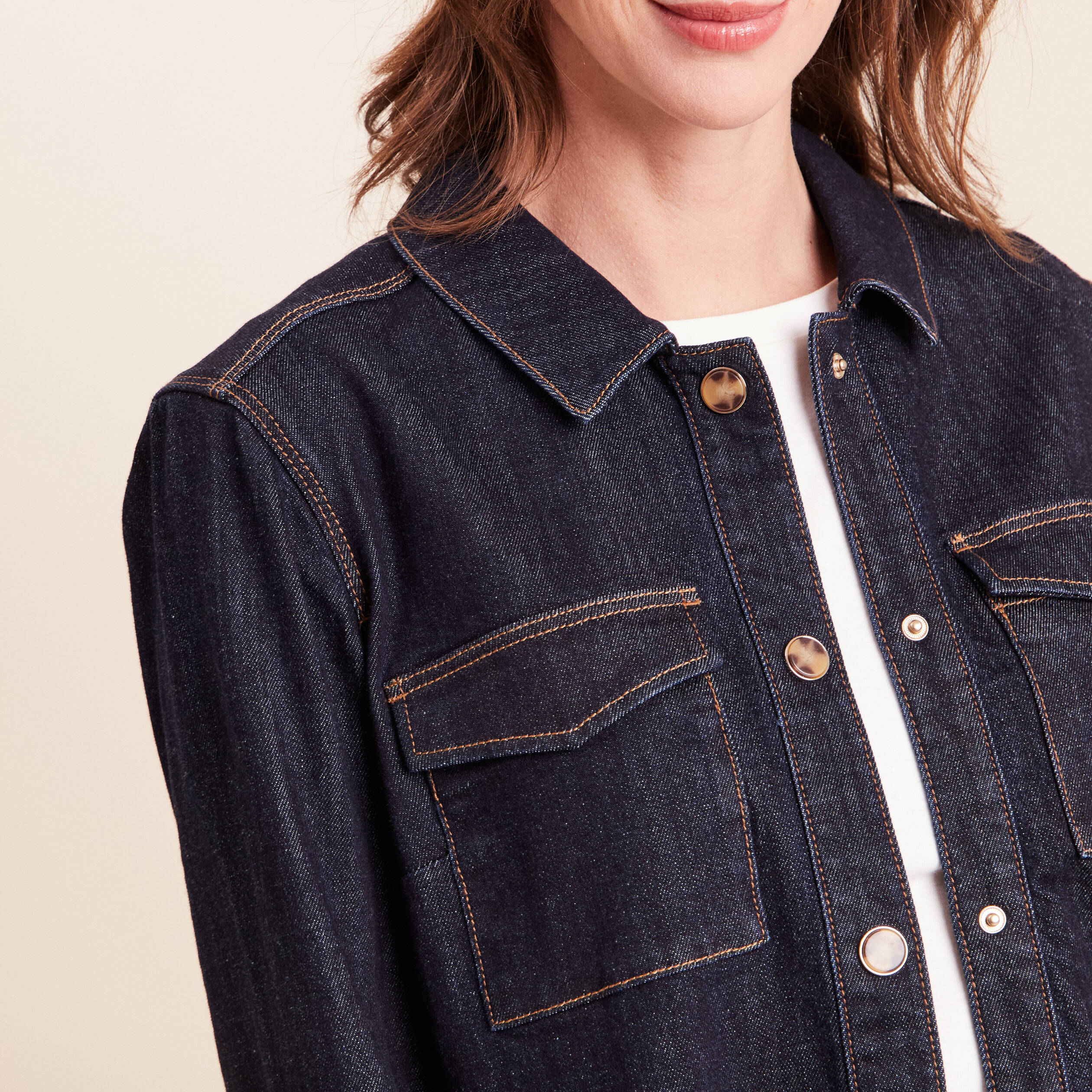 Veste droite &agrave; manches longues denim brut femme