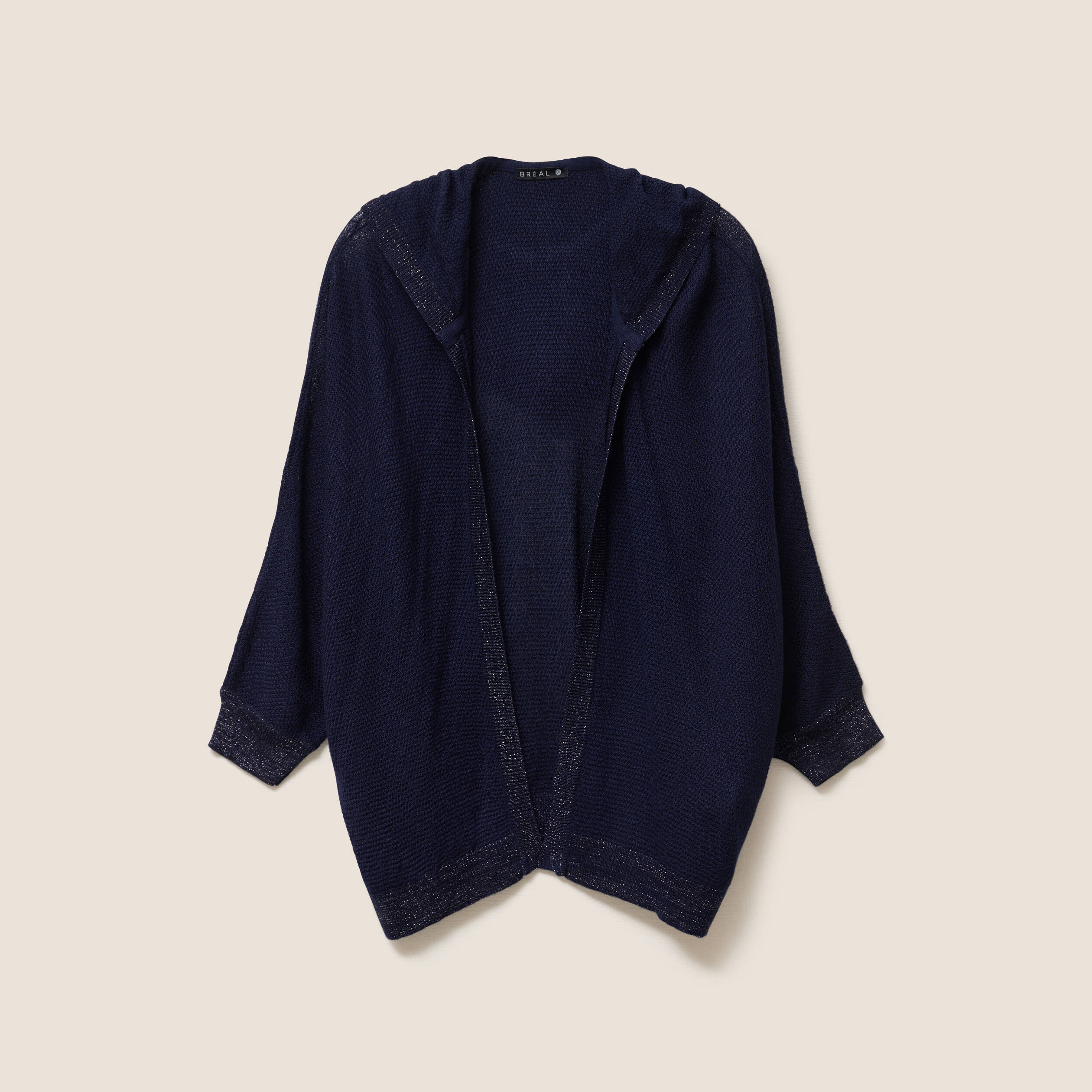 gilet droit mi long a capuche bleu marine femme gilet droit mi-long à capuche bleu marine femme